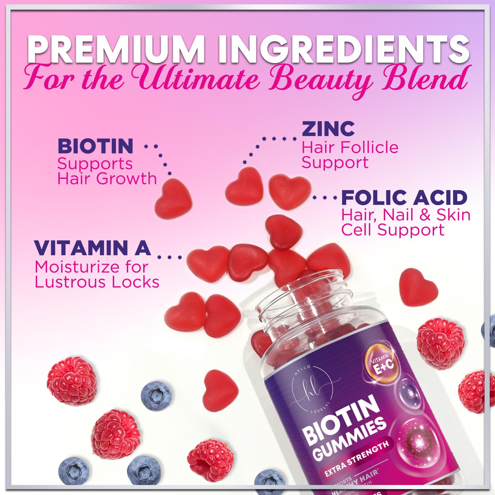 Hair Vitamins Gummies Biotin 5000 mcg – Hair Growth Support for Women