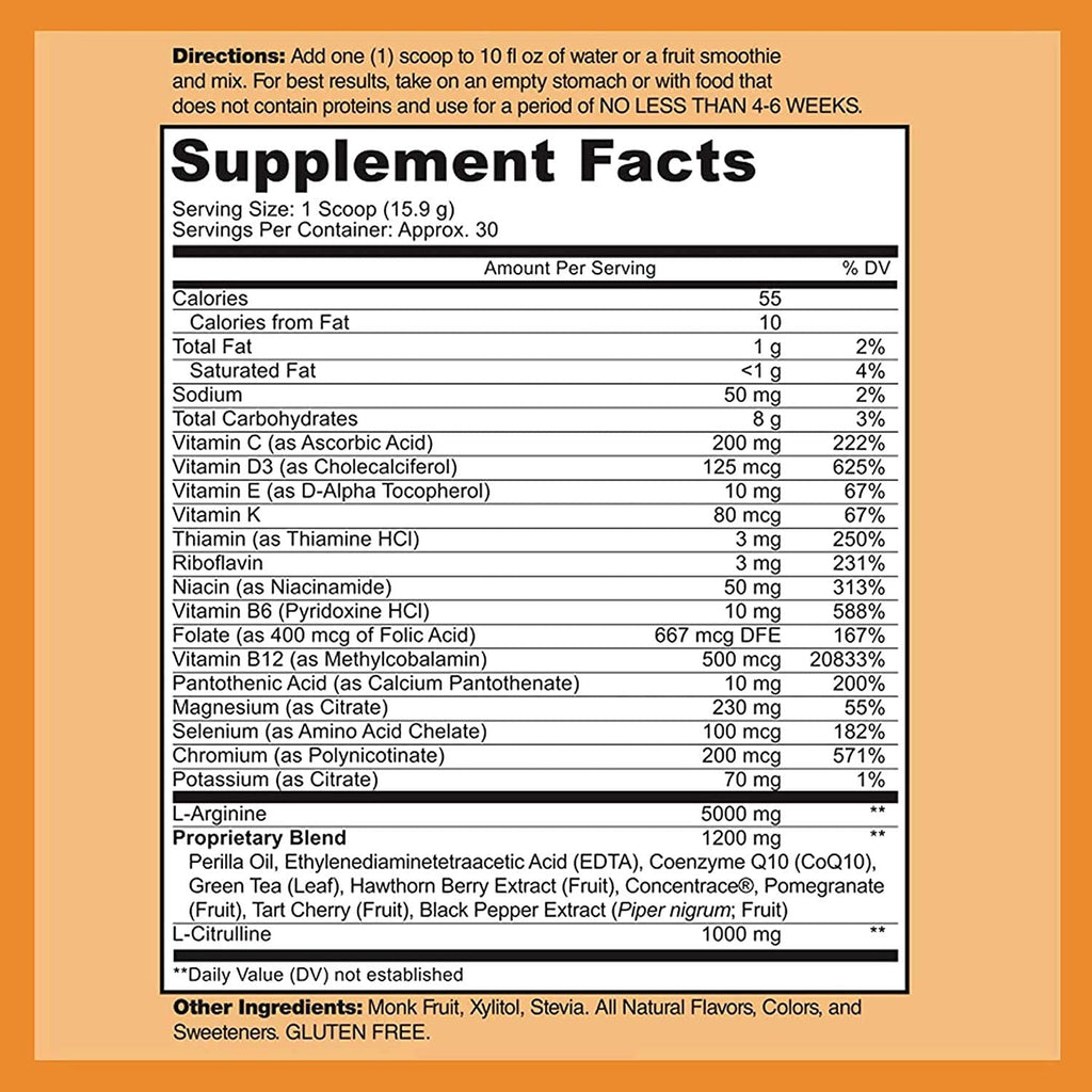 DOCTOR RECOMMENDED SUPPLEMENTS Cardio Heart Health Powder – L-Arginine 5000mg & L-Citrulline 1000mg, Tart Cherry Flavor (Pack of 2, 16.82 oz / 33.64 oz total)