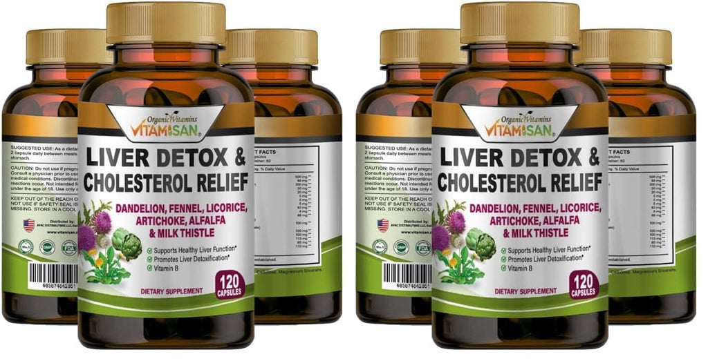 VITAMISAN Liver Cleanse Detox Supplements – Milk Thistle, Dandelion, Artichoke (Pack of 2, 120 Caps Each)