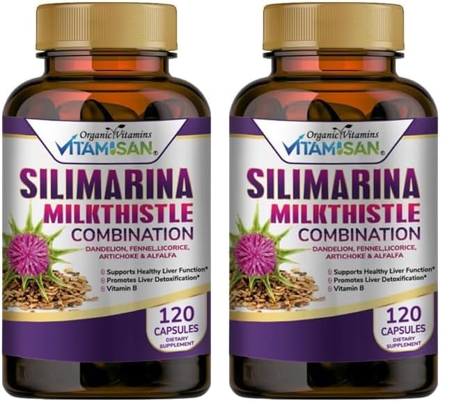 VITAMISAN Milk Thistle Silimarina Detox Formula with Dandelion, Fennel & Artichoke – 240 Capsules (Pack of 2)