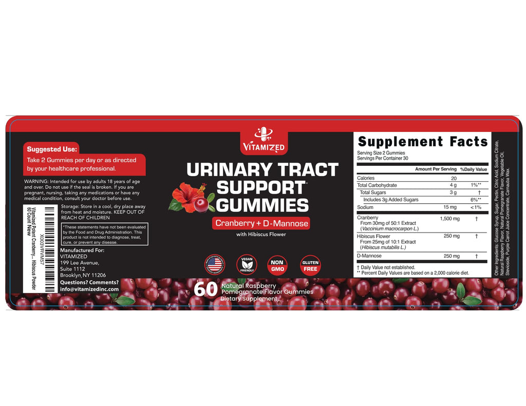 VITAMIZED Cranberry Gummies 1500mg + D-Mannose – Urinary Tract Health (60 Count)