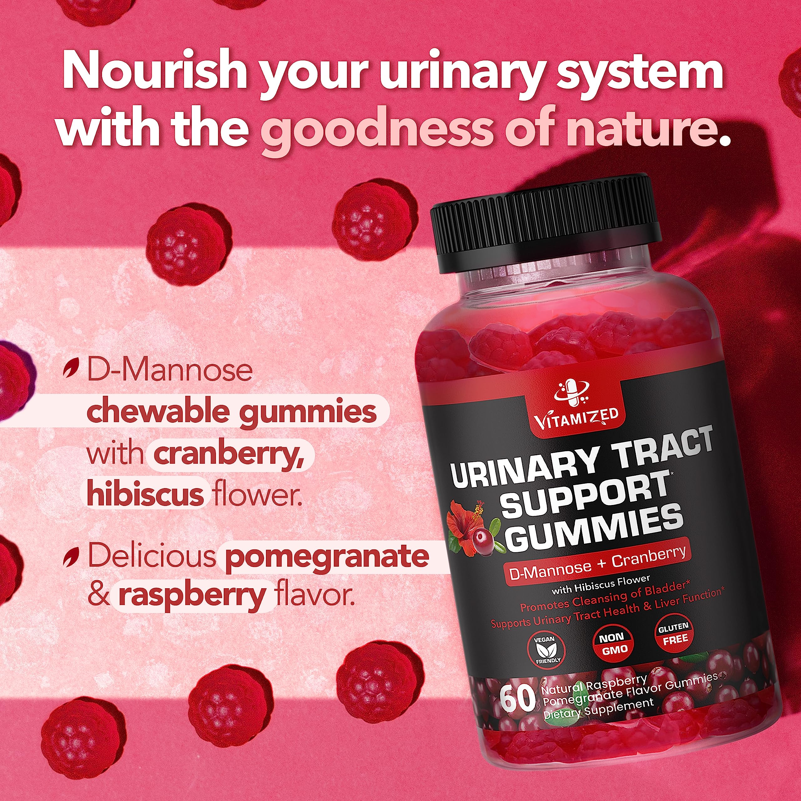 VITAMIZED Cranberry Gummies 1500mg + D-Mannose – Urinary Tract Health (60 Count)