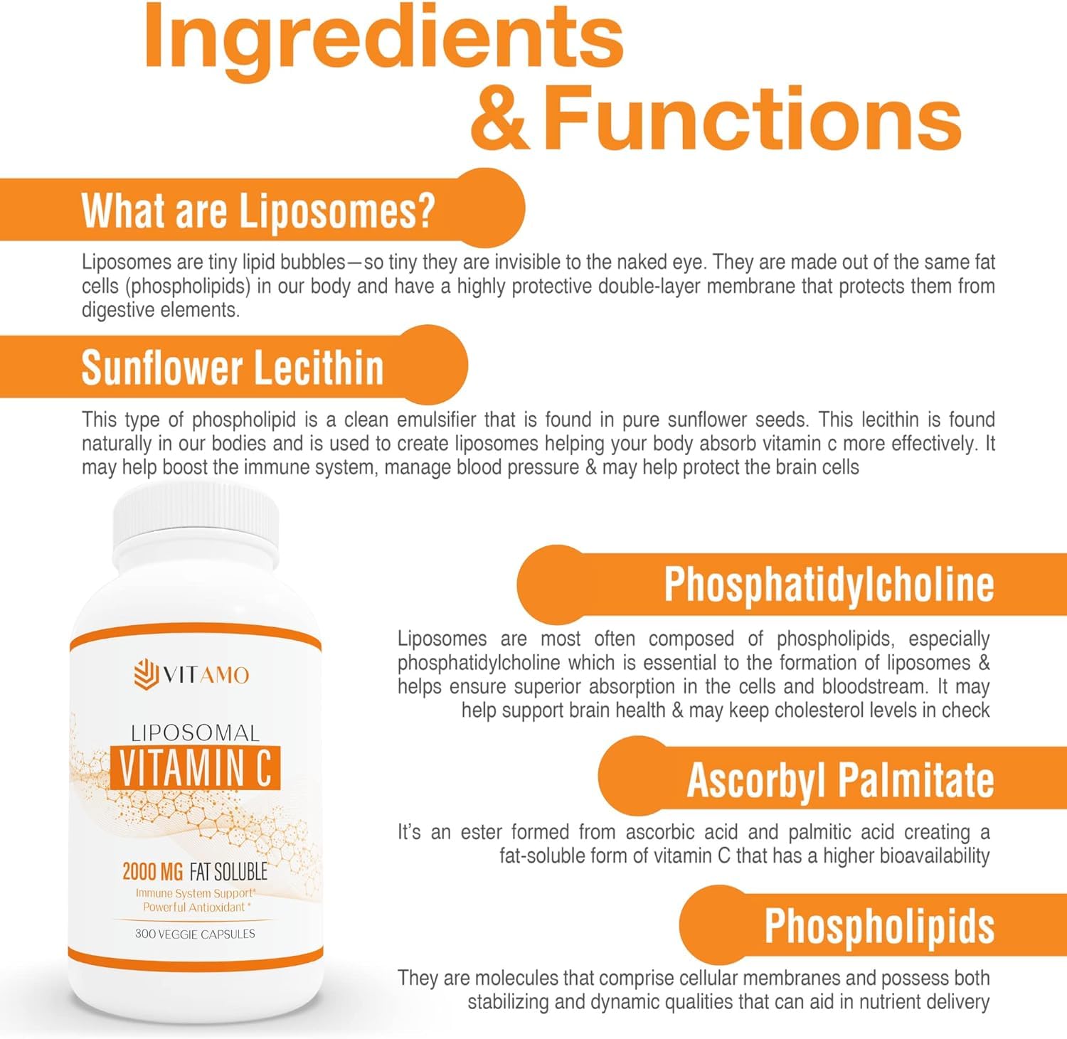 Vitamo Liposomal Vitamin C 2000mg | High-Absorption Immune Support & Skin Health | 300 Capsules