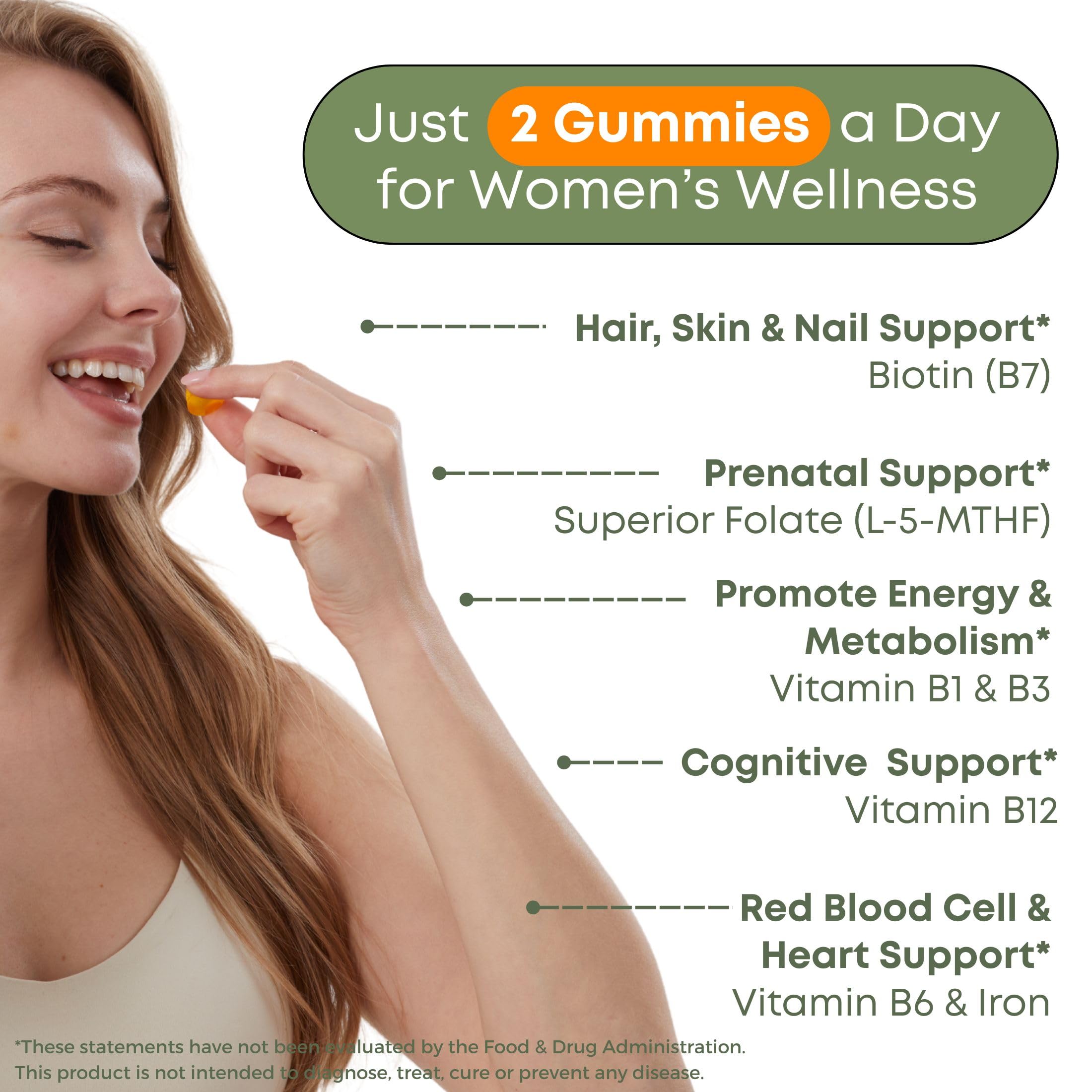 Vitanergy Vitamin B Complex Gummies for Women - 7 Essential Vitamins and Iron, Energy, Immune, Prenatal Support, Portable Pouch, Tropical Flavor, Made in USA, 60 Count