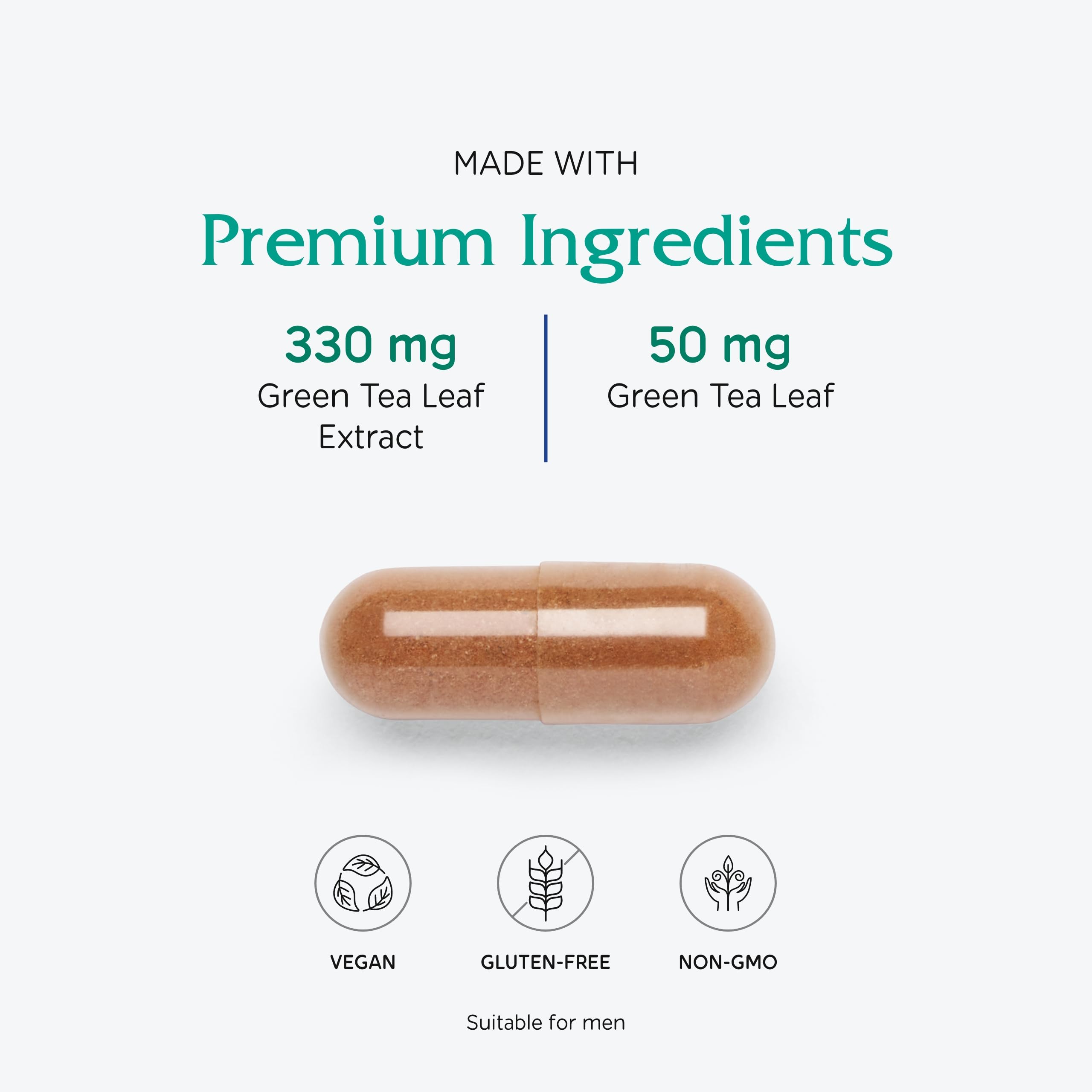Vitanica Green Tea – 330 mg Green Tea Polyphenols | Immune & Breast Health Support | Vegan, 60 Caps