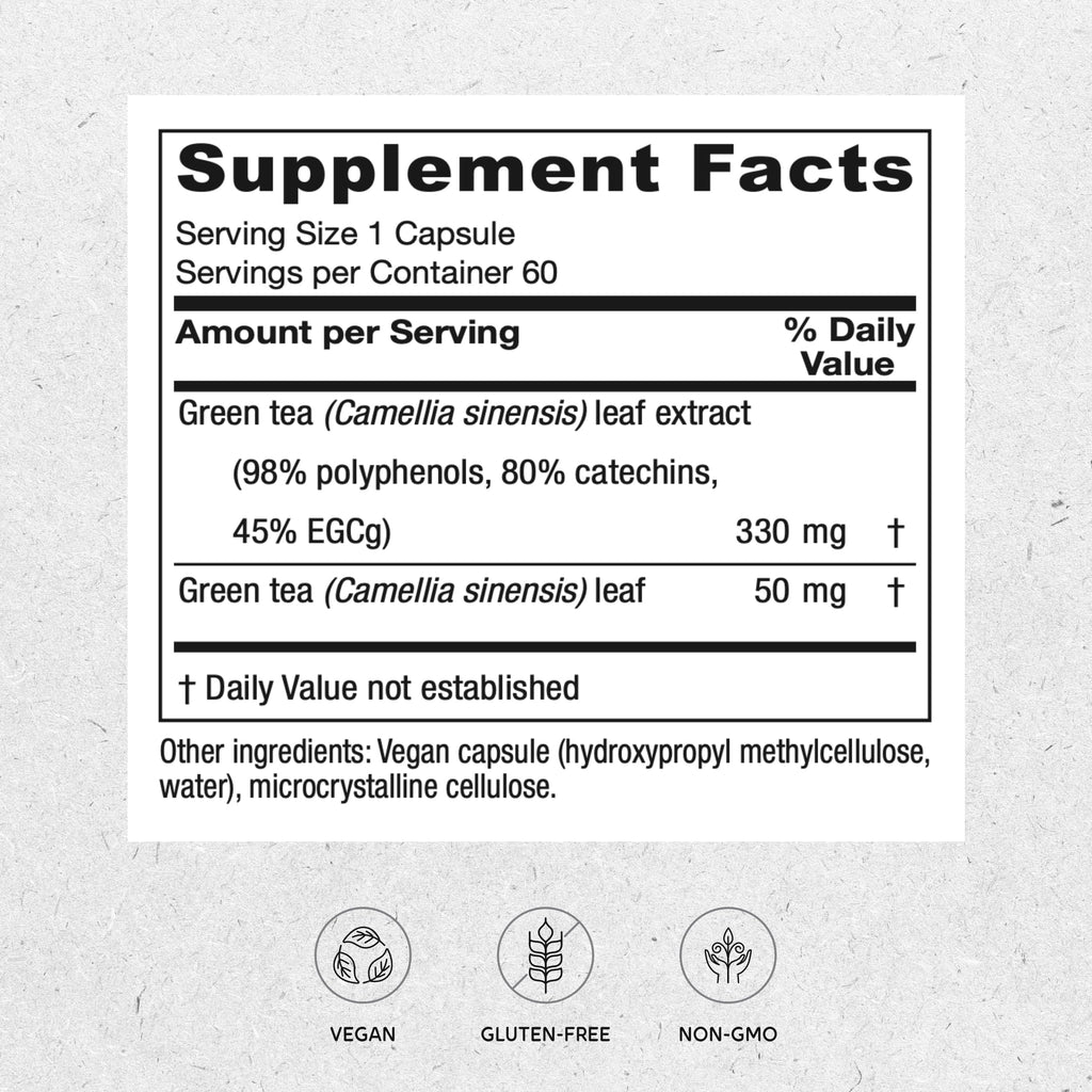 Vitanica Green Tea Extract 330mg – 45% EGCG, 80% Catechins, 98% Polyphenols | Vegan, 60 Capsules