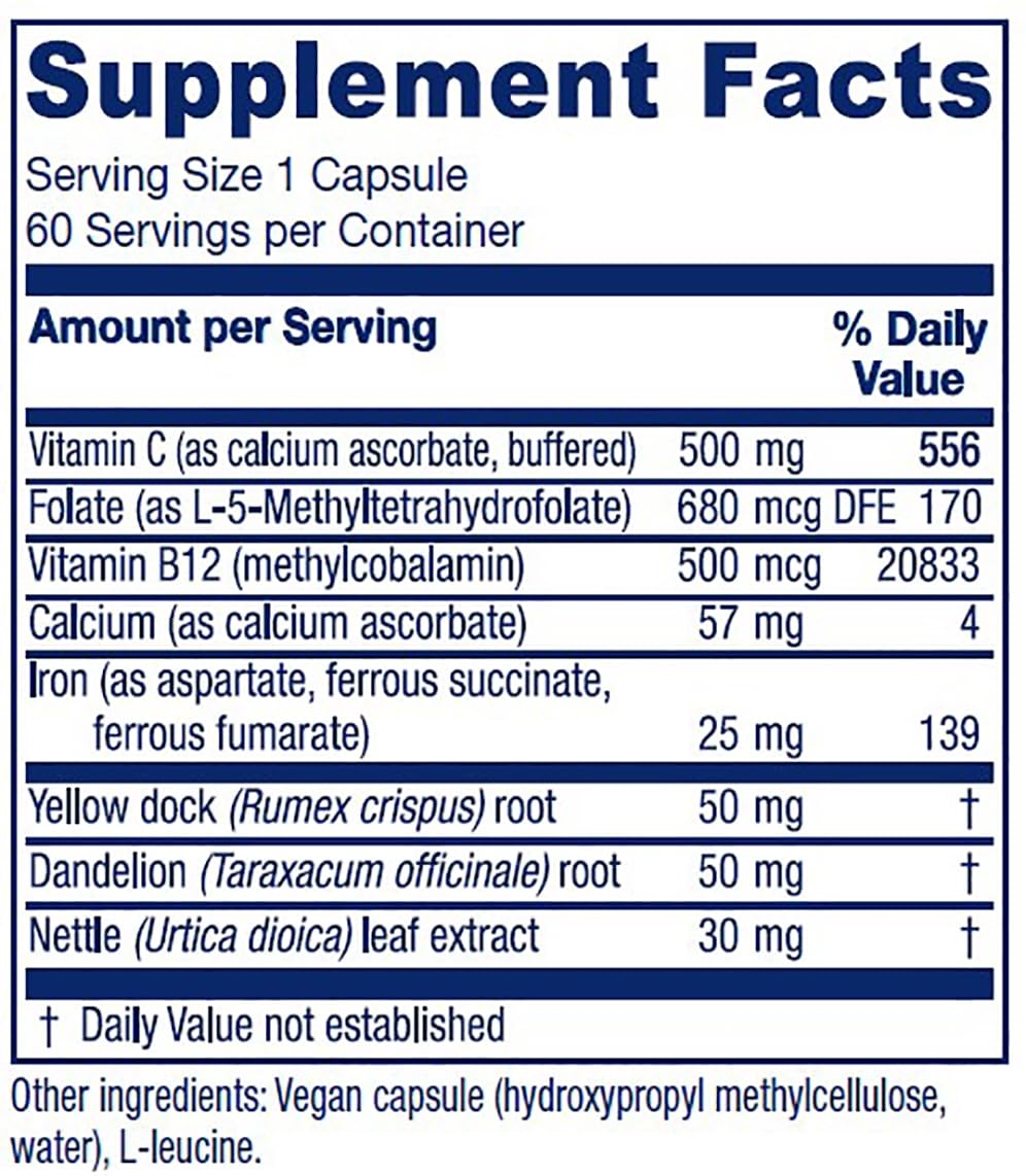 Vitanica Iron Extra – Enhanced Absorption Iron Supplement with Vitamin C & Methylfolate (60 Capsules)