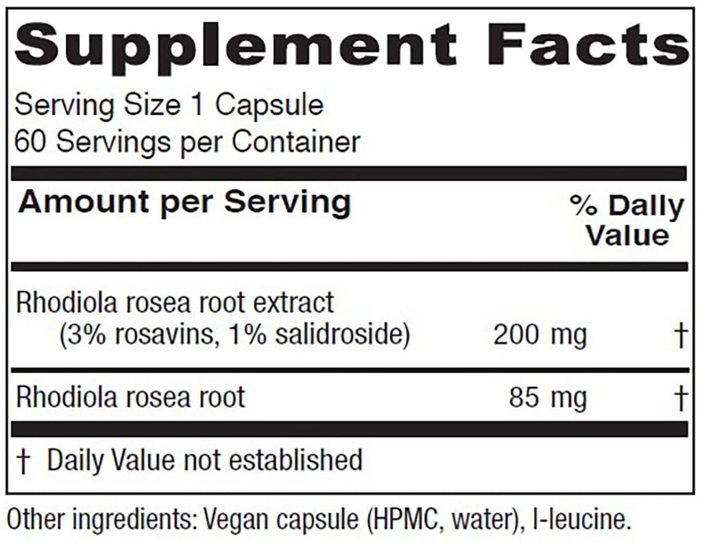 Vitanica Rhodiola Rosea 200mg – 3% Rosavins, 1% Salidroside, 60 Capsules
