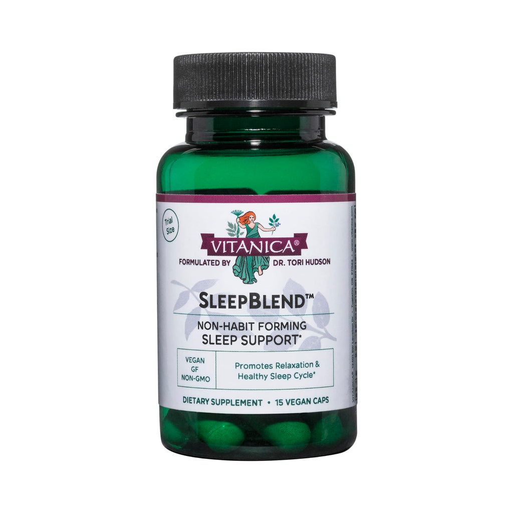 Vitanica SleepBlend – Sleep & Relaxation Support for Women | Melatonin, Valerian Root, Vitamin B2 & B12, Magnesium | 15 Vegan Caps