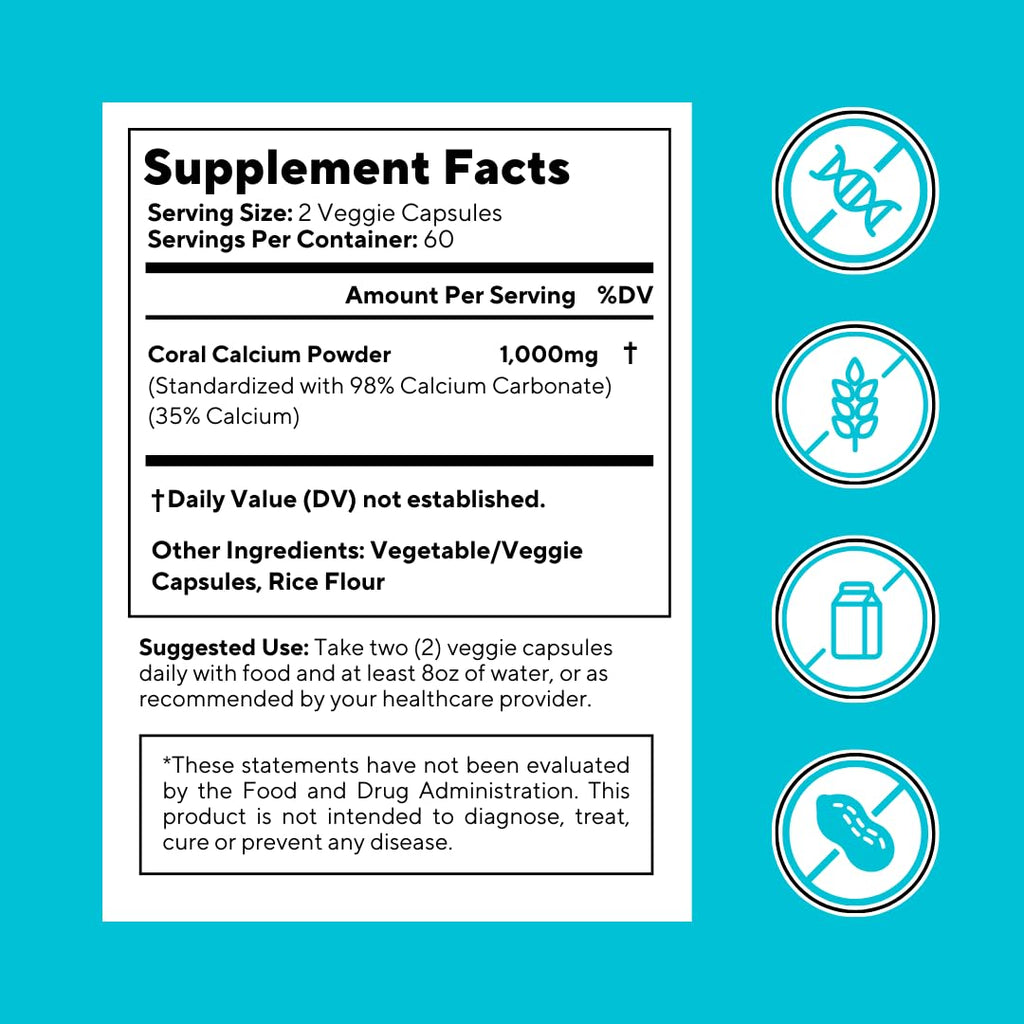 Vitapia Coral Calcium 1000mg Capsules – Bone Health, Non-GMO, Gluten-Free (120 Veggie Capsules)
