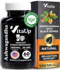 VitaUp Ashwagandha 1310mg with Black Pepper – USA Made, Relaxation & Cognitive Support (60 Caps)