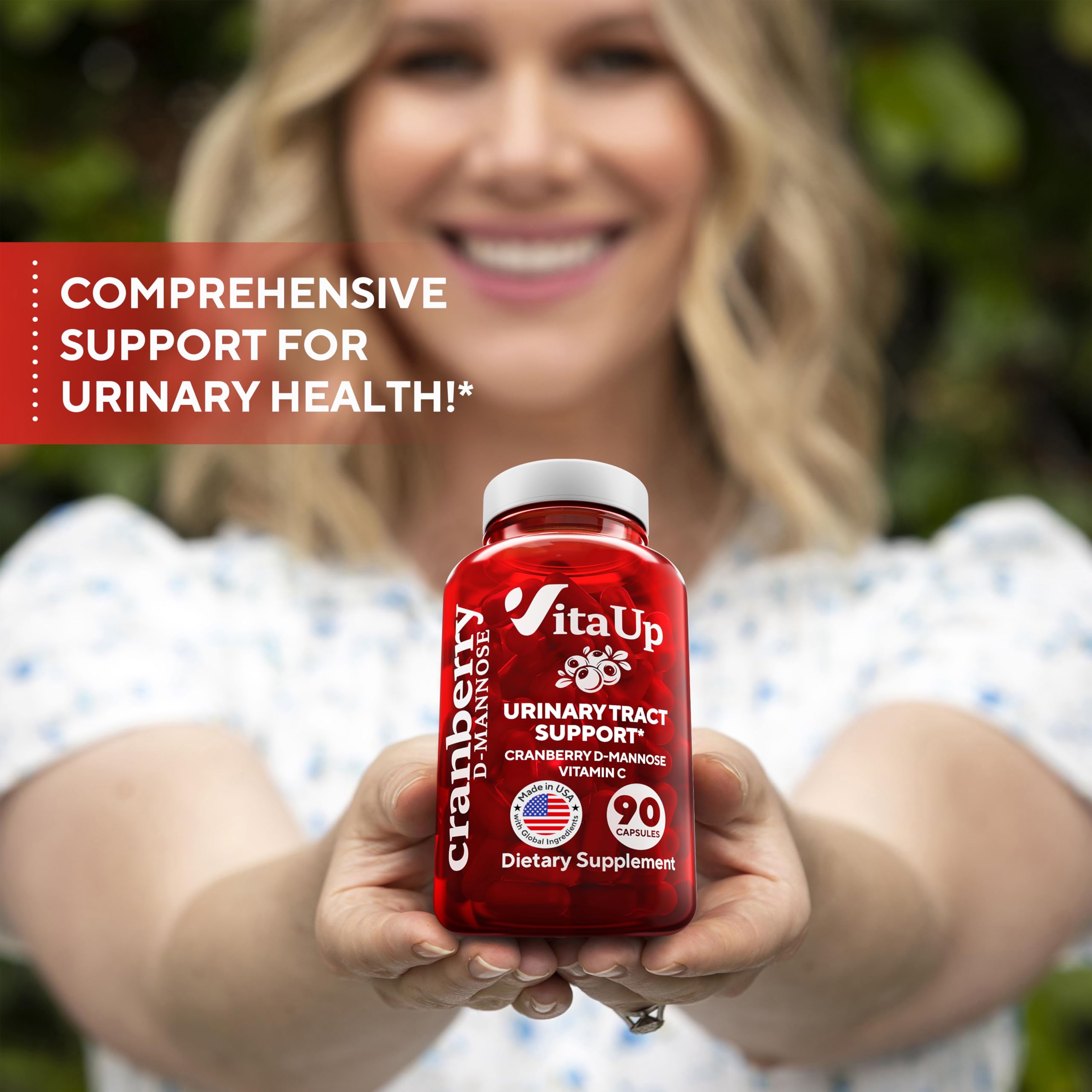 VitaUp D-Mannose with Cranberry & Vitamin C – USA Made 1000mg Capsules (90 Count)