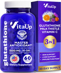 VitaUp Reduced Glutathione 1000mg Capsules – USA Made, Vitamin C & Milk Thistle (60 Count)