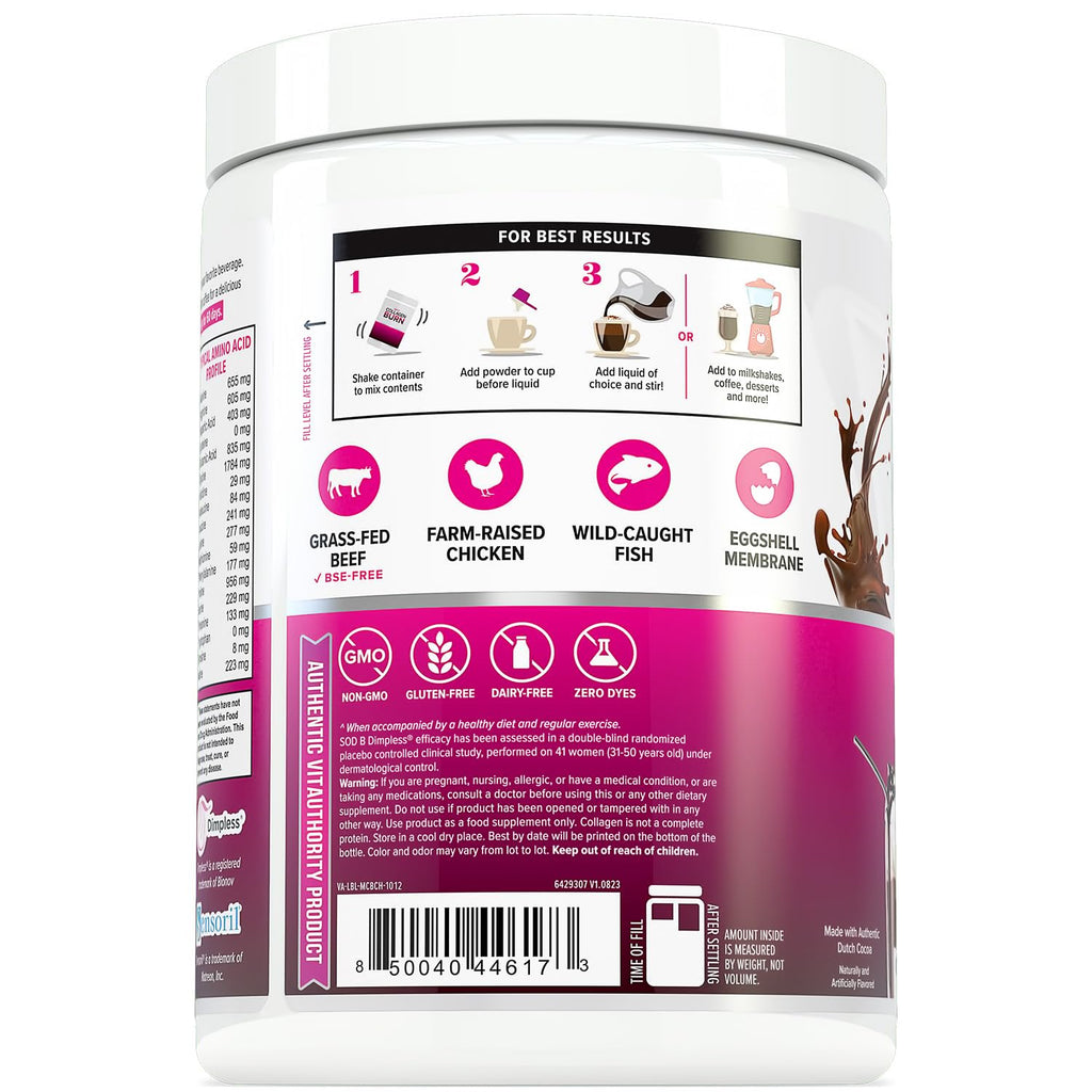 Vitauthority Collagen Peptides Powder – Chocolate, 25 Servings | Hair Skin Nails