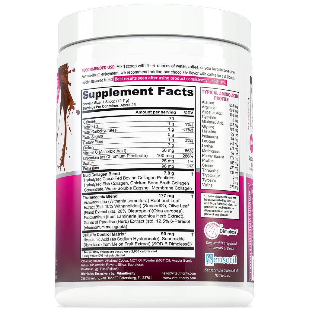 Vitauthority Collagen Peptides Powder – Chocolate, 25 Servings | Hair Skin Nails