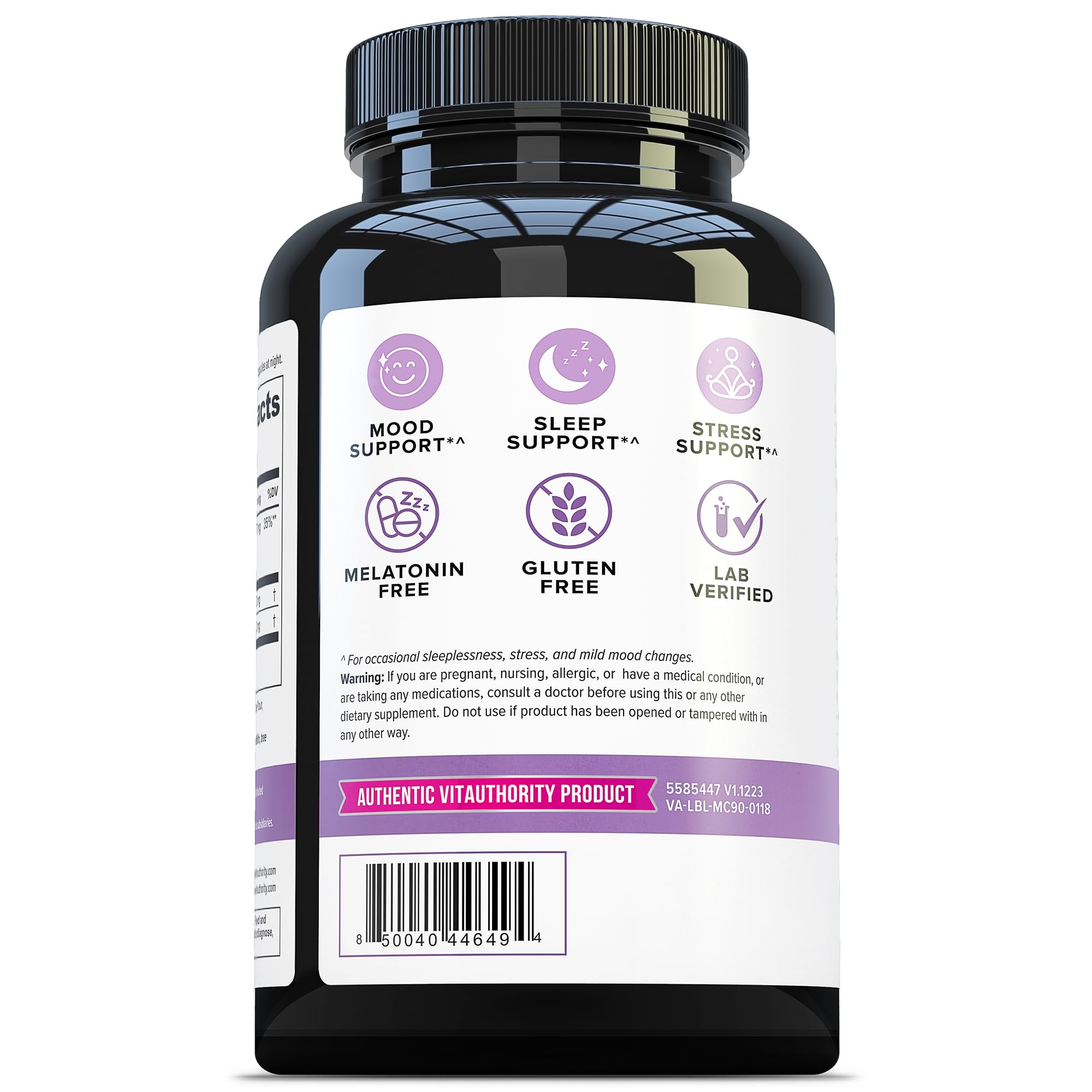 Vitauthority Magnesium L-Threonate Biglycenate Chelate Blend with GABA & L-Theanine Sleep Support - 90 Capsules (30 Servings)