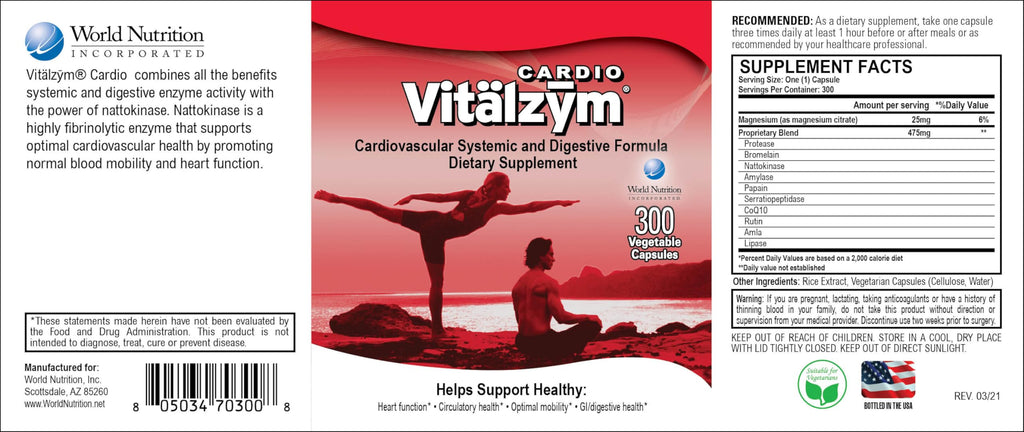 VITÄLZYM Cardio Proteolytic Systemic Enzymes – Serrapeptase, Nattokinase & CoQ10 (300 Capsules)
