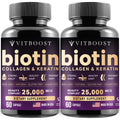 Vitboost Biotin with Hyaluronic Acid, Collagen & Keratin – 25000 mcg Hair Growth Vitamins for Men & Women – 120 Capsules – USA Made