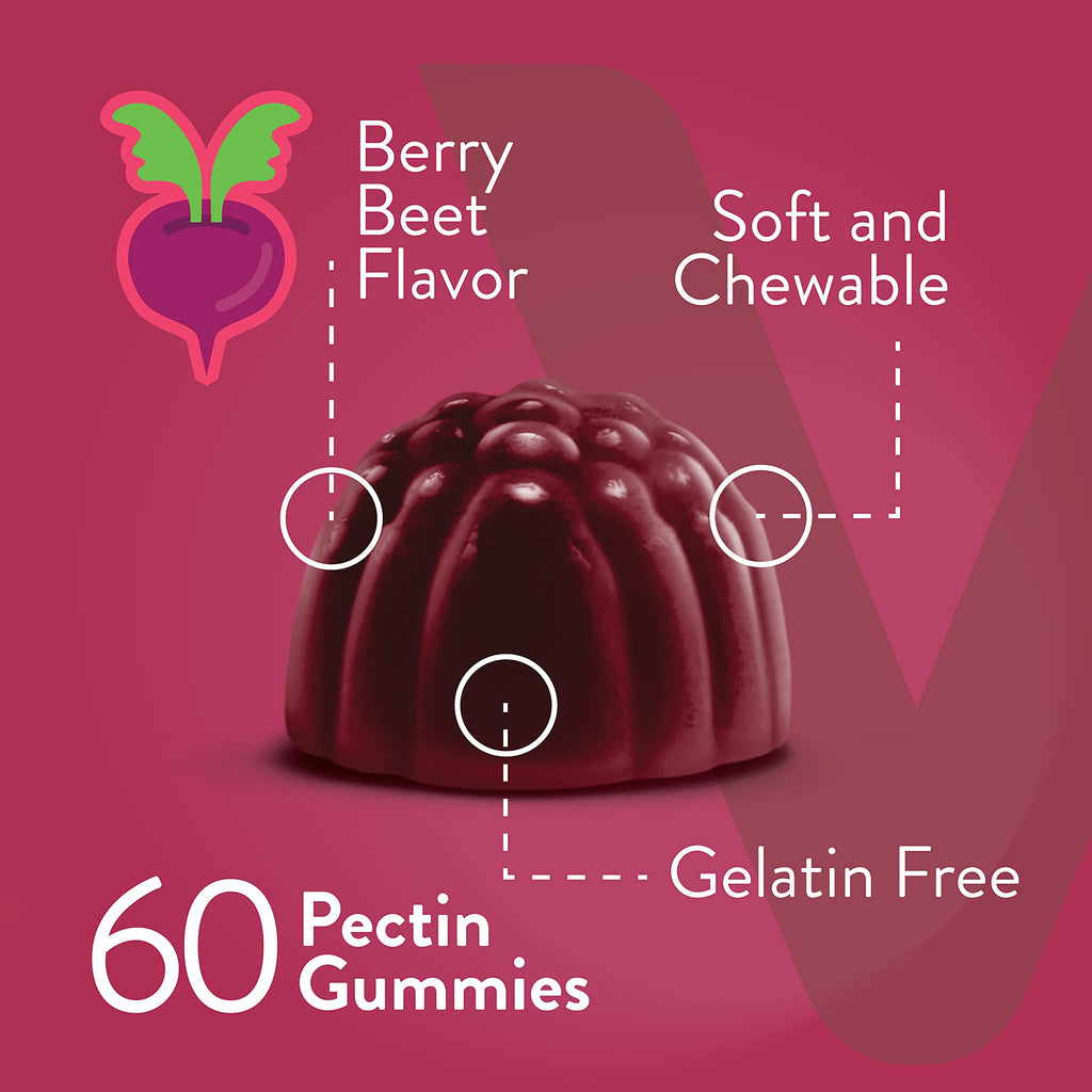 Viteey Beet Root Gummies with Magnesium & Vitamin C - Beetroot Supplement for Heart Health & Blood Pressure Support - Vegan, Gluten-Free - 60 Count