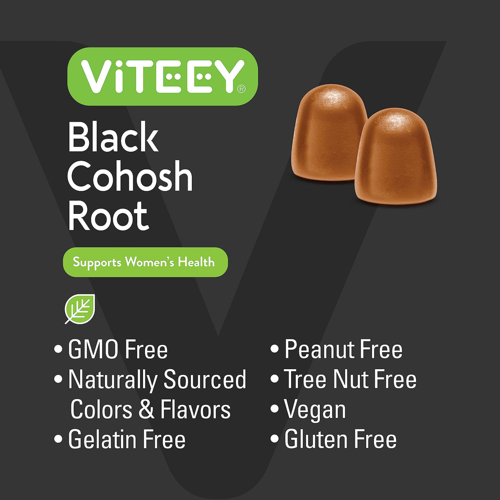 Viteey Black Cohosh Root Gummies – Menopause Relief (Hot Flashes & Night Sweats) – Vegan, Gluten-Free, Non-GMO – 60 Count