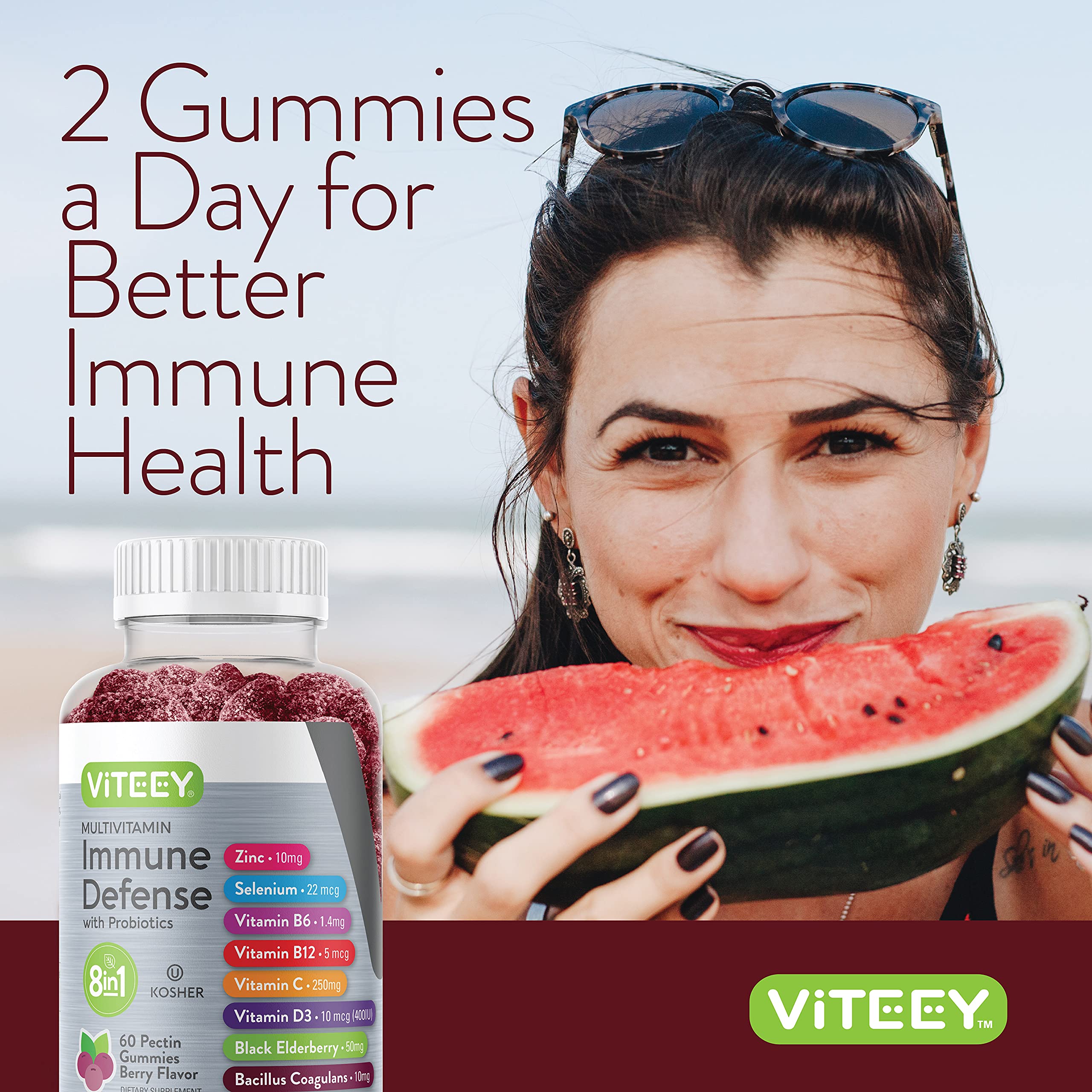 Viteey Multivitamin Gummies 8 in 1 Immune Support with Probiotics – Vegetarian, Gelatin Free, Non-GMO | 120 Gummies