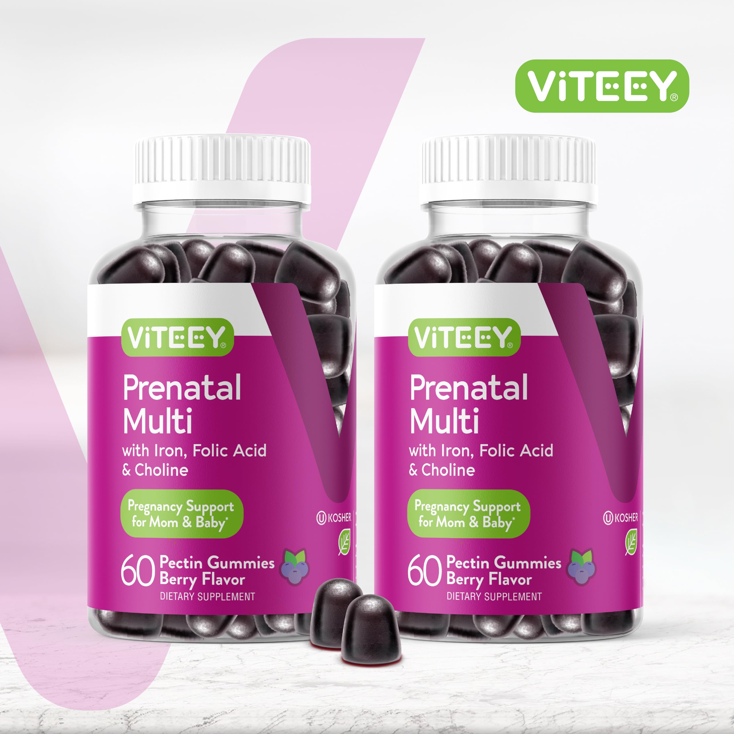 Viteey Prenatal Gummies for Women – Iron, Folic Acid & Choline | 120 Count