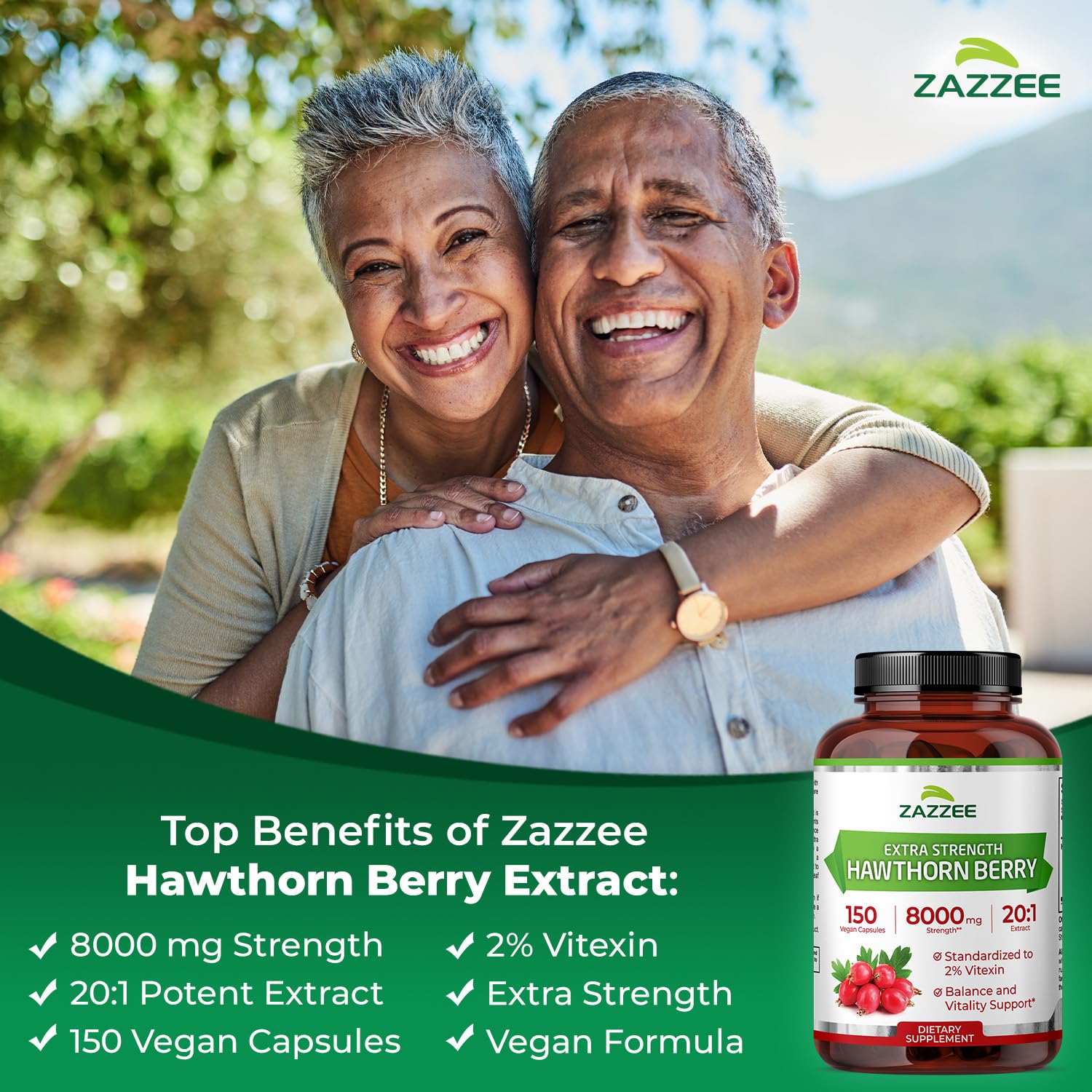 Zazzee Hawthorn Berry Extract 8000 mg (20:1) 150 Vegan Capsules