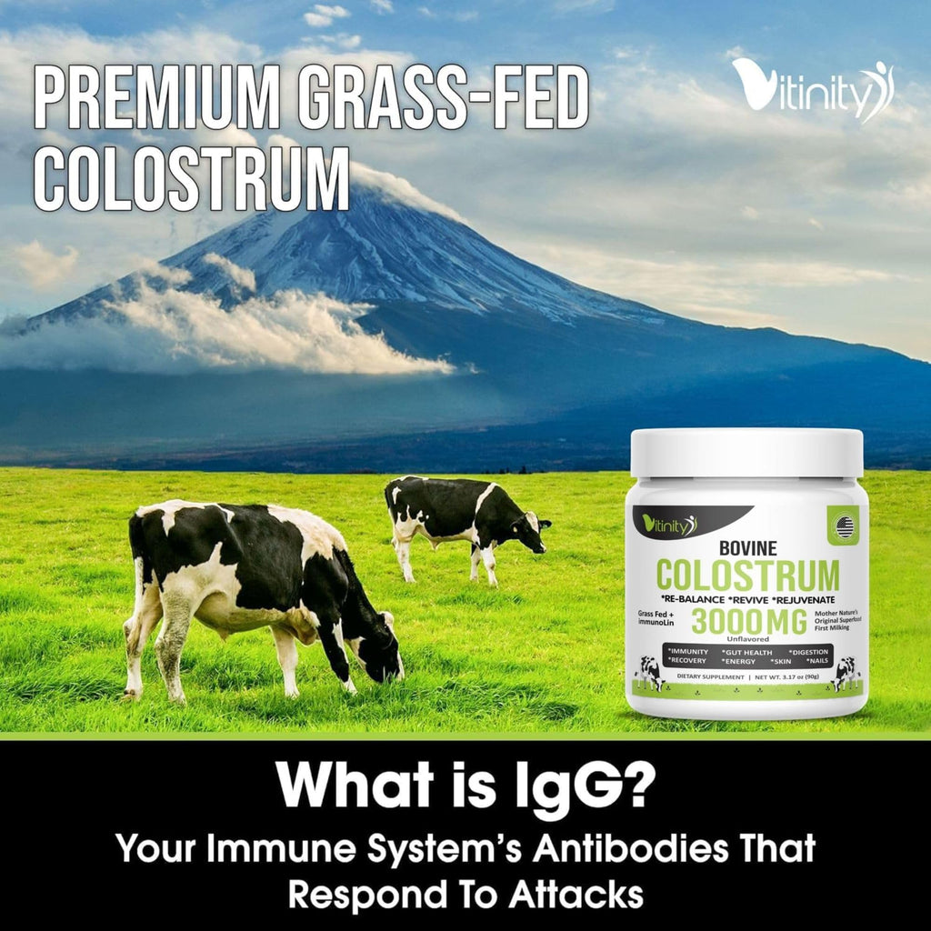 VITINITY Grass Fed Bovine Colostrum Powder 3000 mg – Immune Support & Gut Health | Unflavored 2 Pack