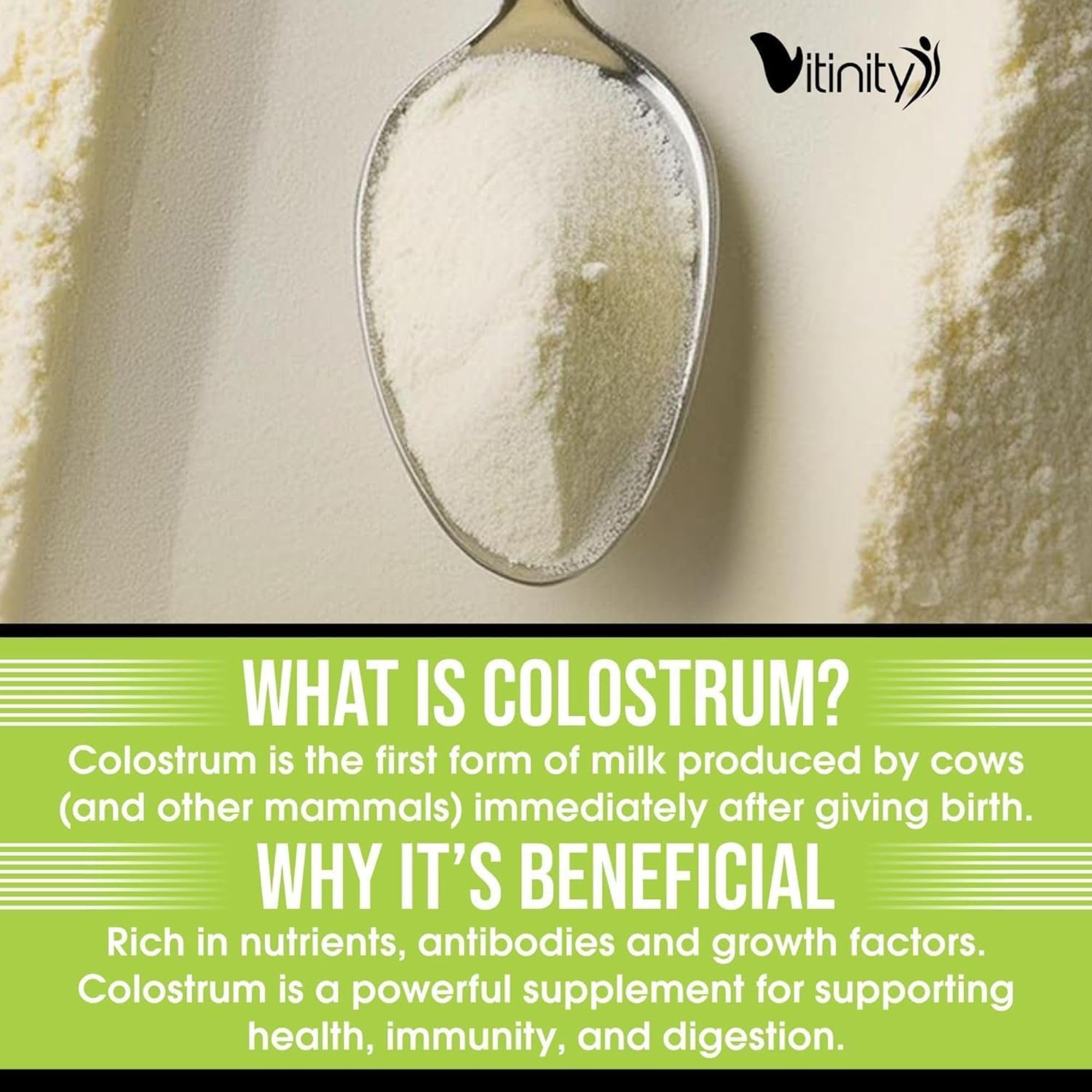 VITINITY Grass Fed Bovine Colostrum Powder 3000 mg – Immune Support & Gut Health | Unflavored 2 Pack
