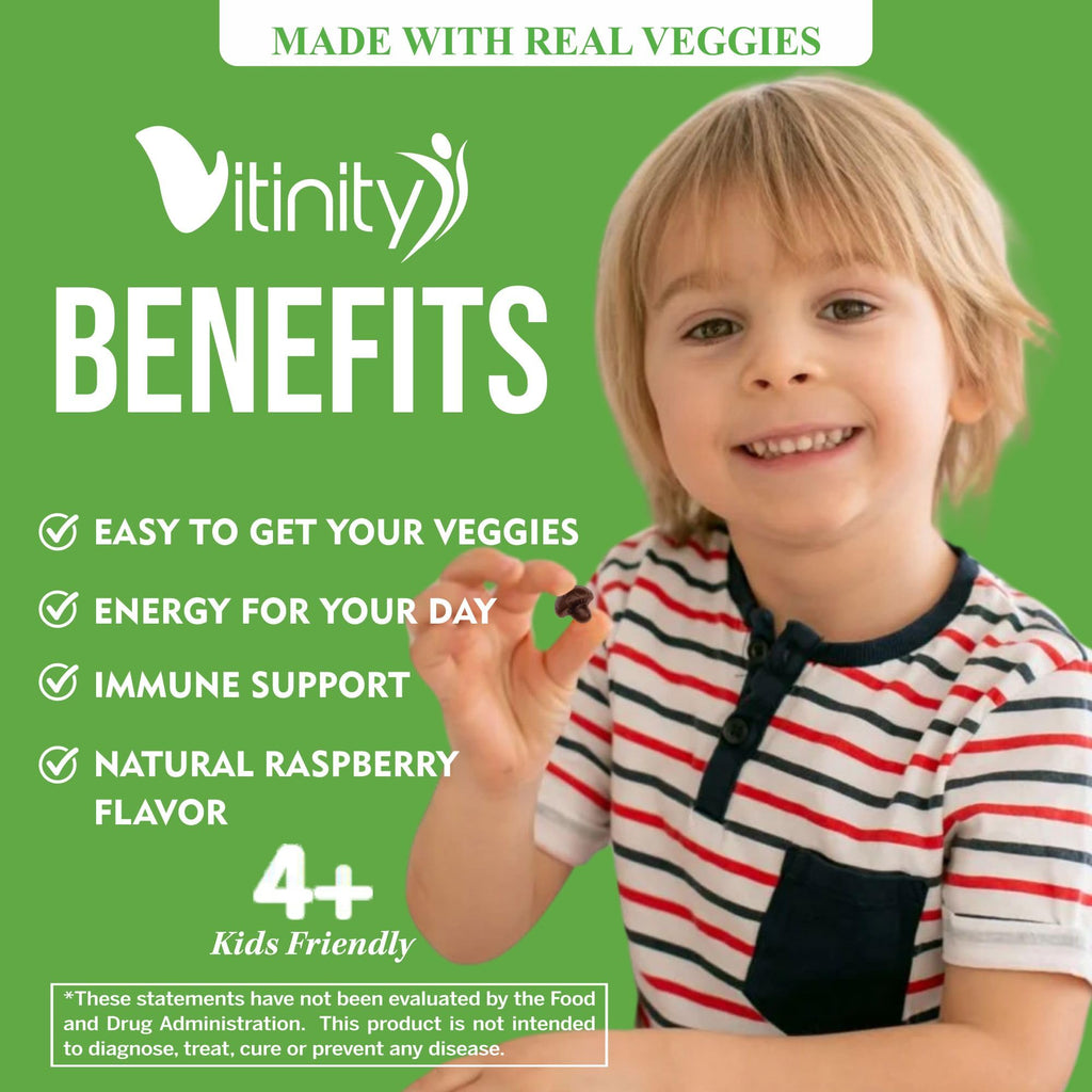 VITINITY Super Greens Multivitamin Gummies | Made with 30 Real Superfood Veggies, Herbs, Fruit for Adults & Kids to Boost Immunity, Skin & Gut Health | Non-GMO, Gluten-Free & Sugar-Free 60-Day Supply