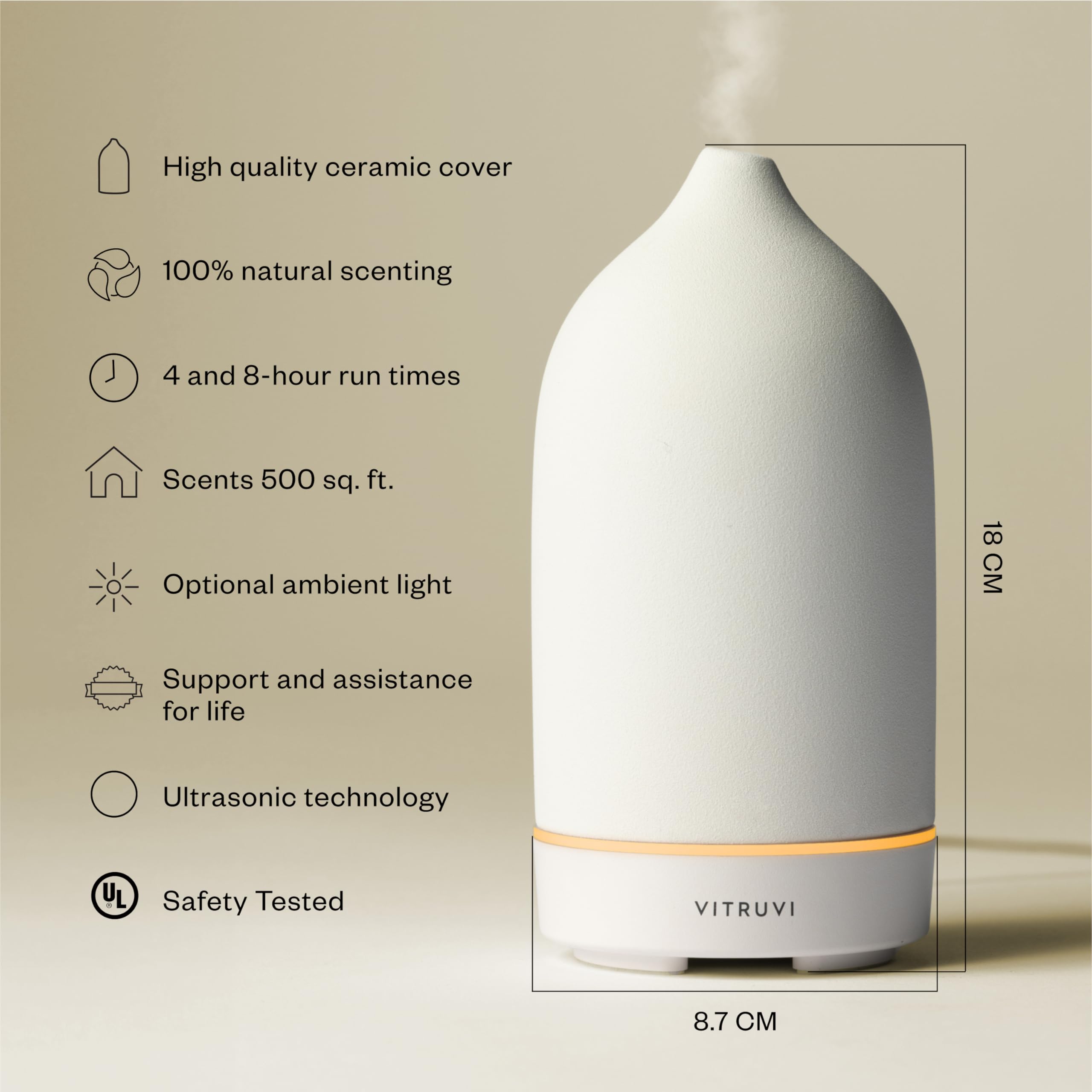 Vitruvi Stone Diffuser – White Ceramic Ultrasonic Essential Oil Diffuser, 90ml