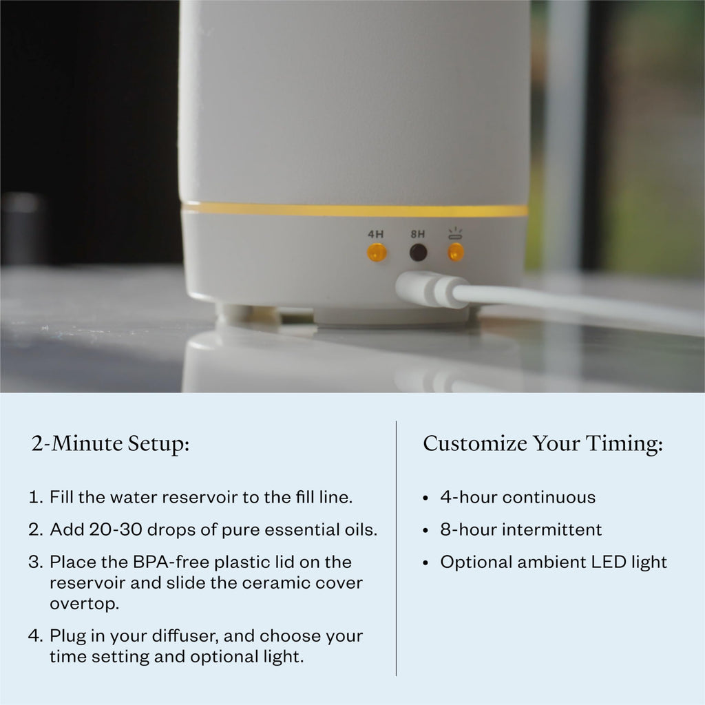 Vitruvi Stone Diffuser – White Ceramic Ultrasonic Essential Oil Diffuser, 90ml