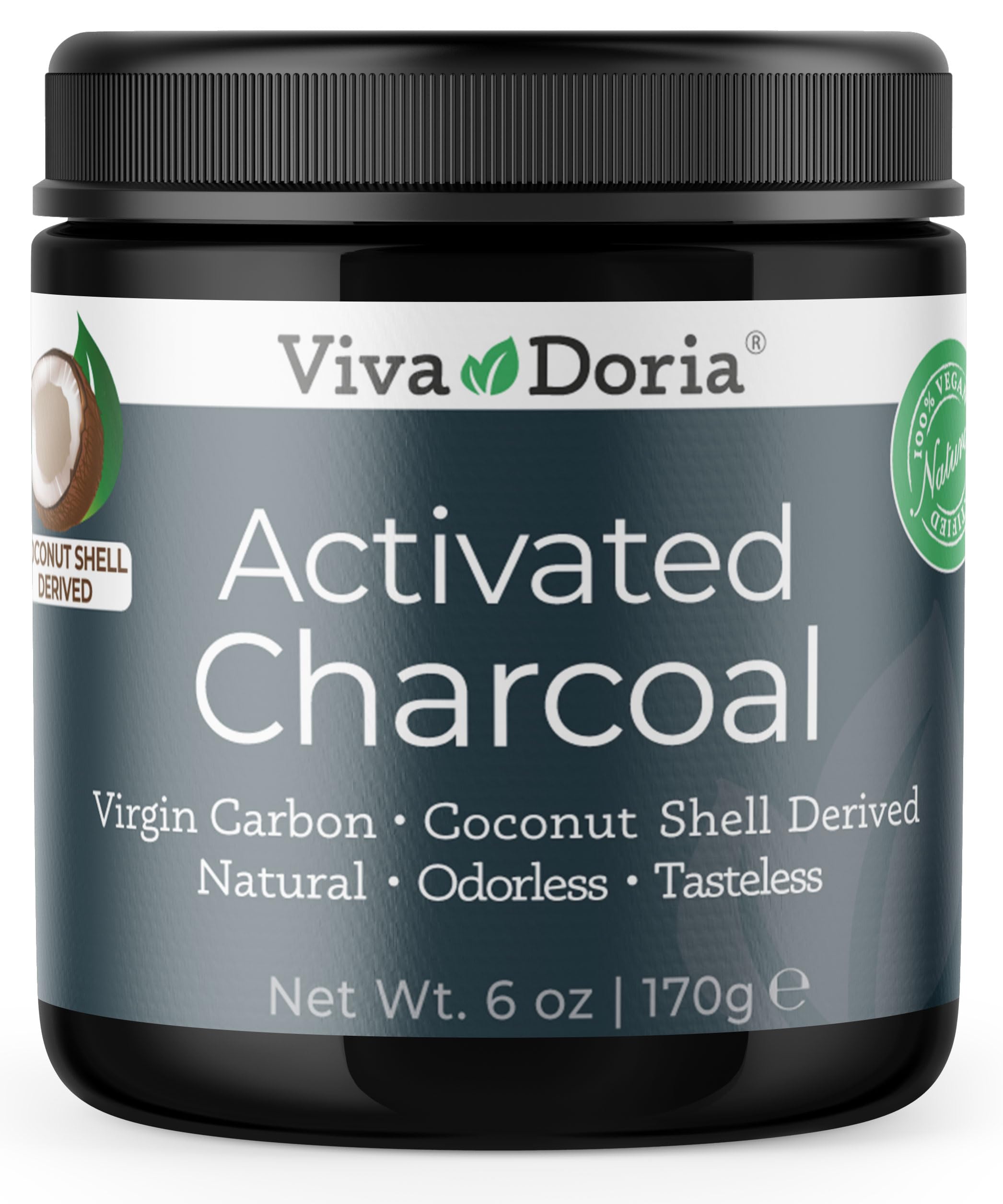 Viva Doria Virgin Activated Charcoal Powder – Coconut Shell Derived, Food Grade, 6 Oz