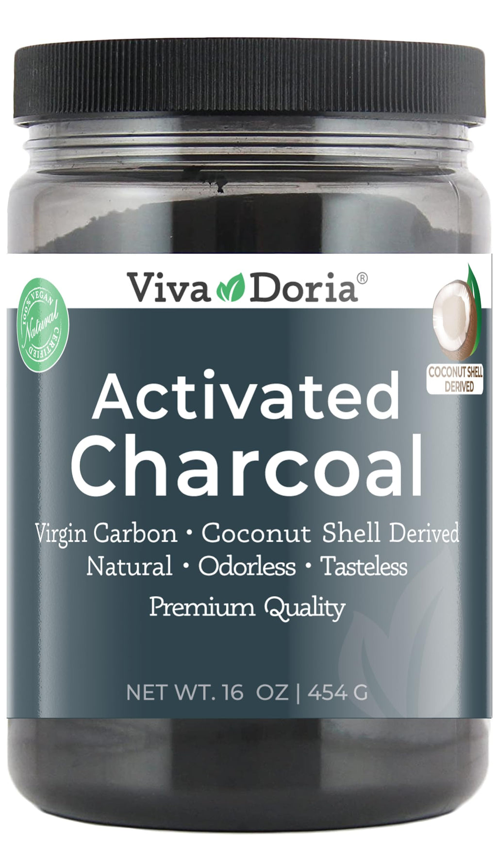 Viva Doria Virgin Activated Charcoal Powder – Coconut Shell Derived, Food Grade, 16 oz