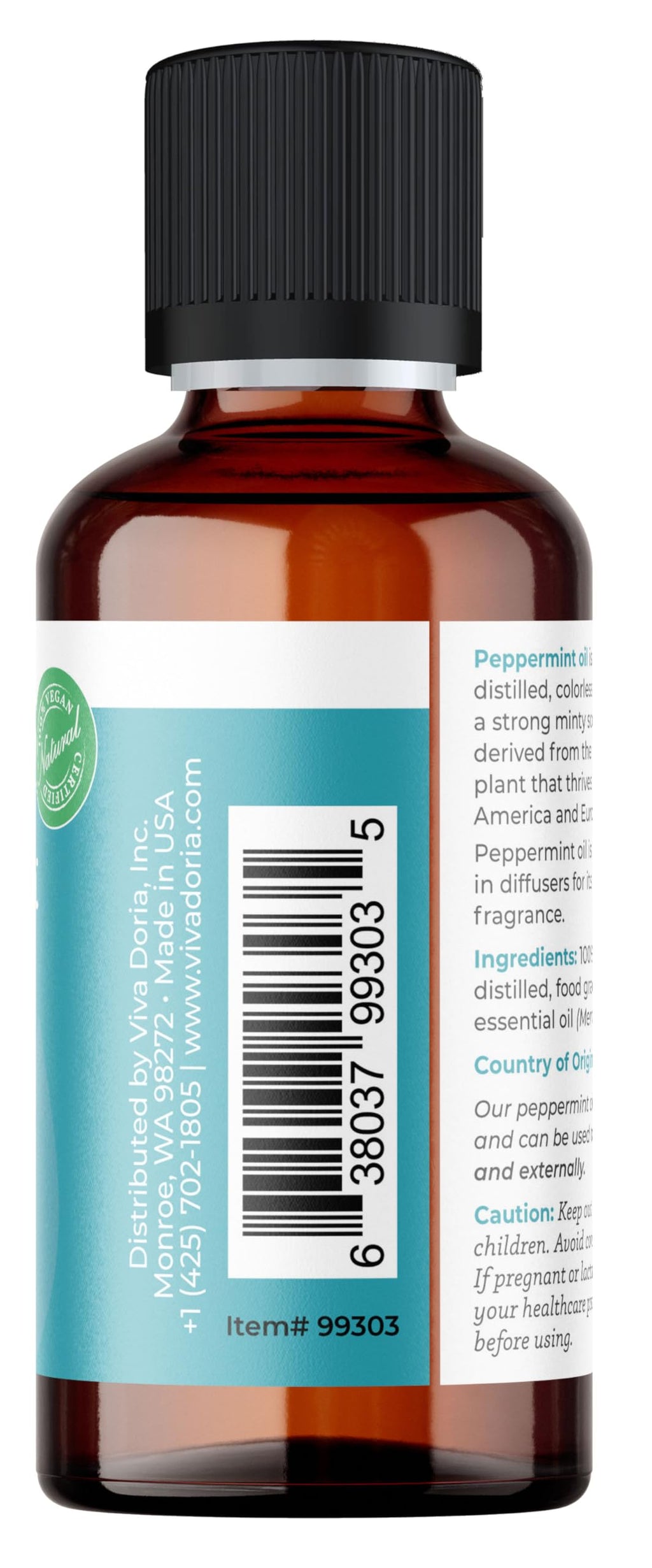 Viva Doria 100% Pure Northwest Peppermint Essential Oil – Undiluted, Food Grade, Steam Distilled, Made in USA, 30 mL