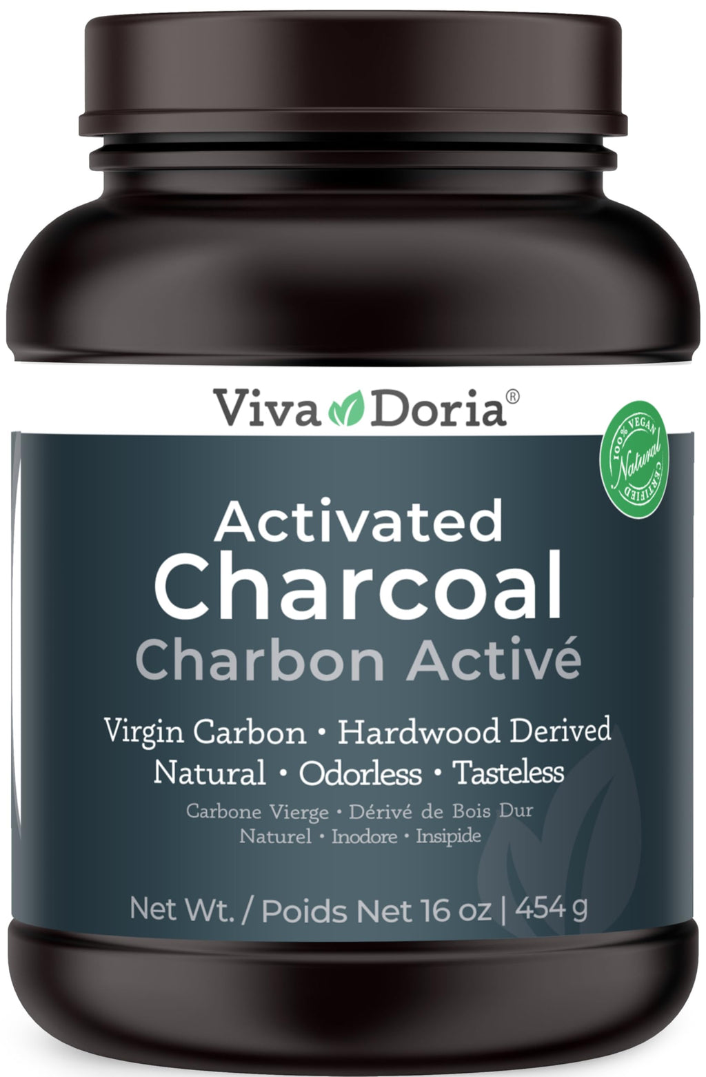 Viva Doria Virgin Activated Charcoal Powder - Hardwood Derived, Food Grade, 16 oz (1 lb)