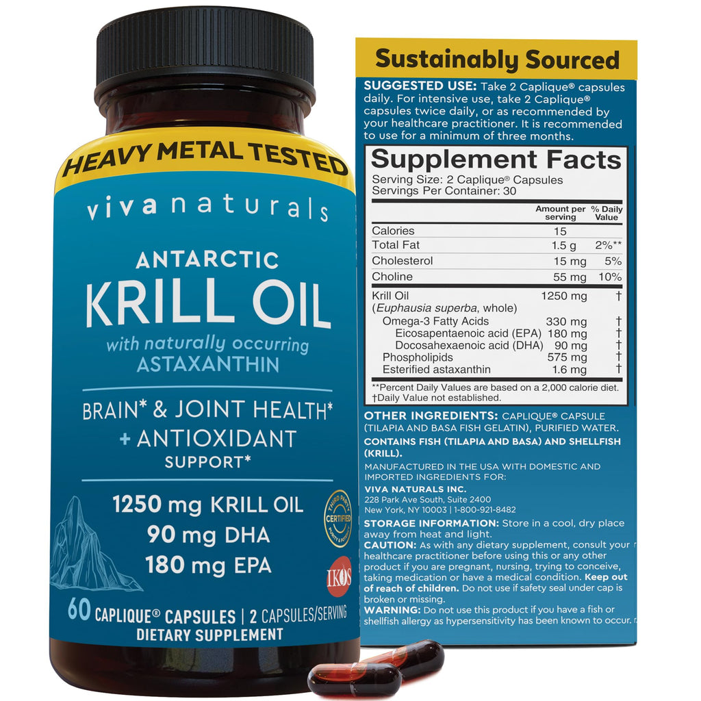 Viva Naturals Antarctic Krill Oil 1250 mg | Omega-3 EPA/DHA + Astaxanthin