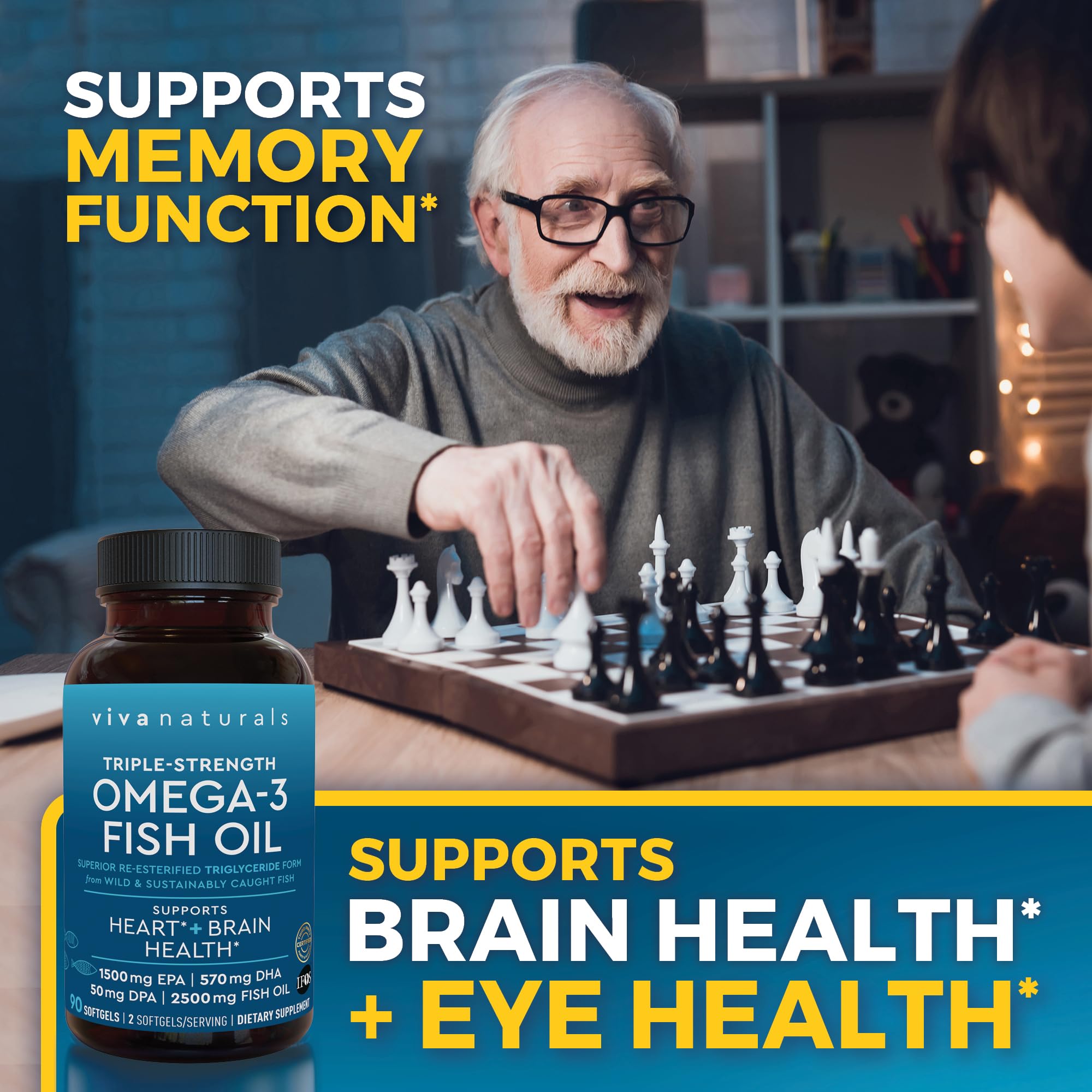 Viva Naturals Triple Strength Omega-3 Fish Oil - 2250 mg Omega-3, 90 Softgels, IFOS Certified