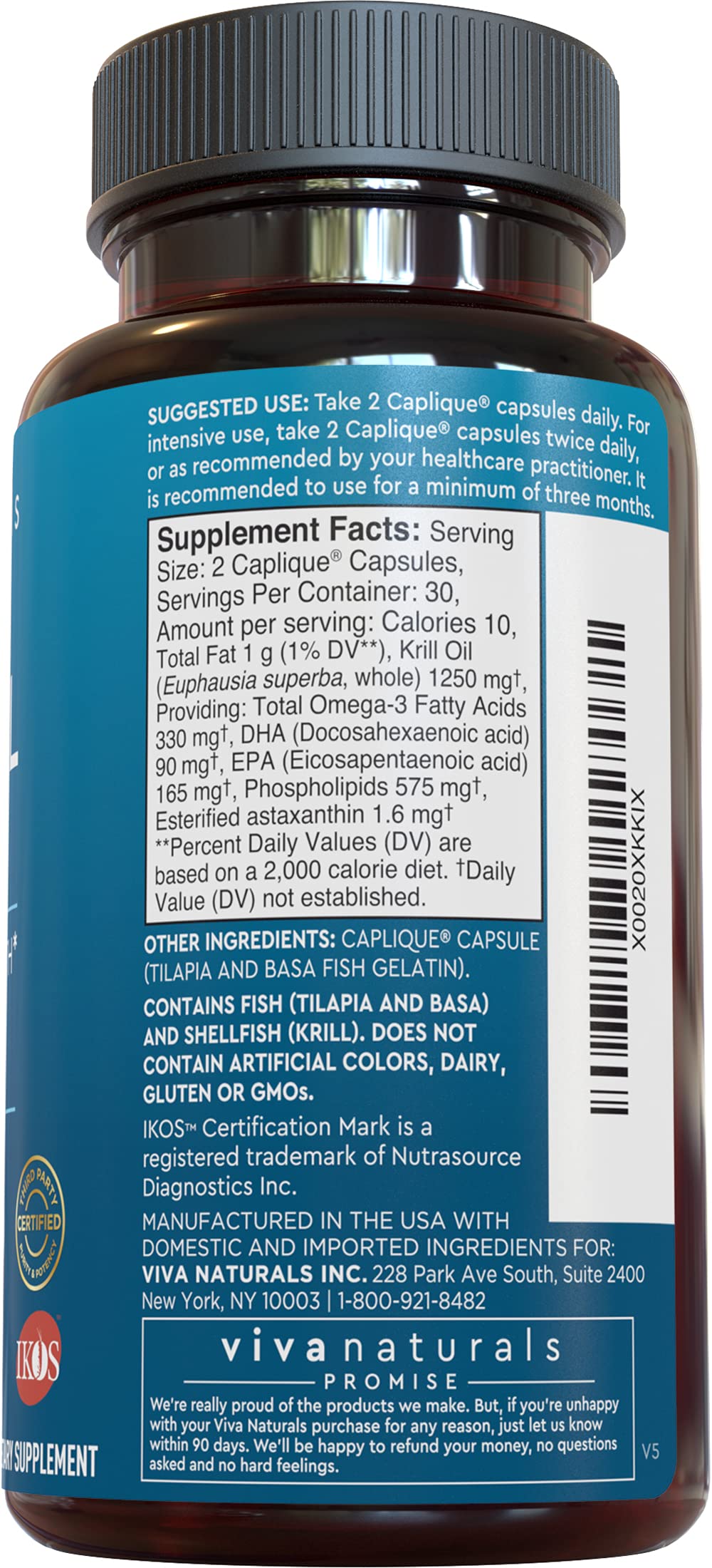 Viva Naturals Antarctic Krill Oil 1250 mg — EPA/DHA + Astaxanthin | Joint & Brain Support | No Fishy Aftertaste | Pack of 6