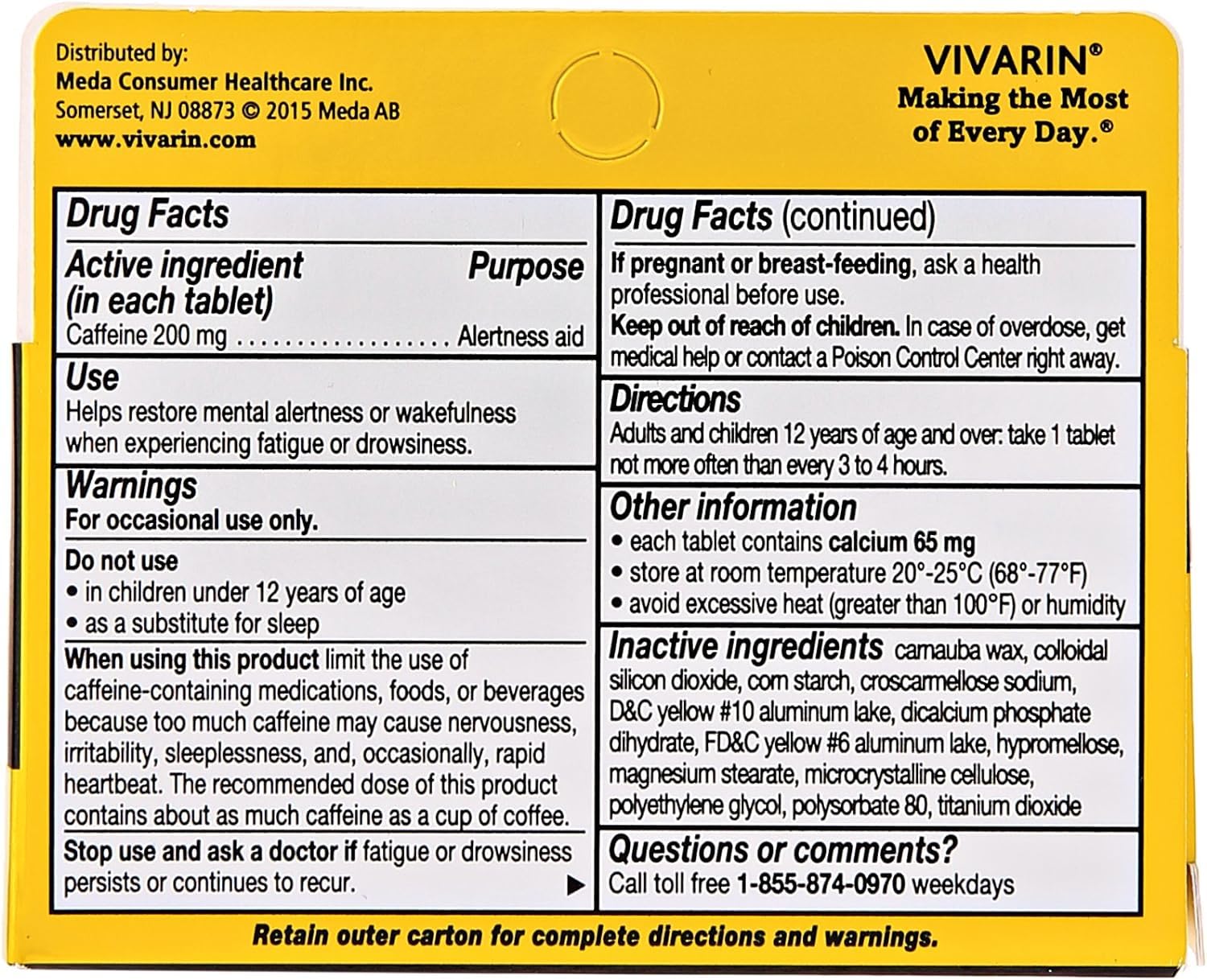 Vivarin Brand Alertness Aid – 40 Tablets (Pack of 4) | 200 mg Caffeine