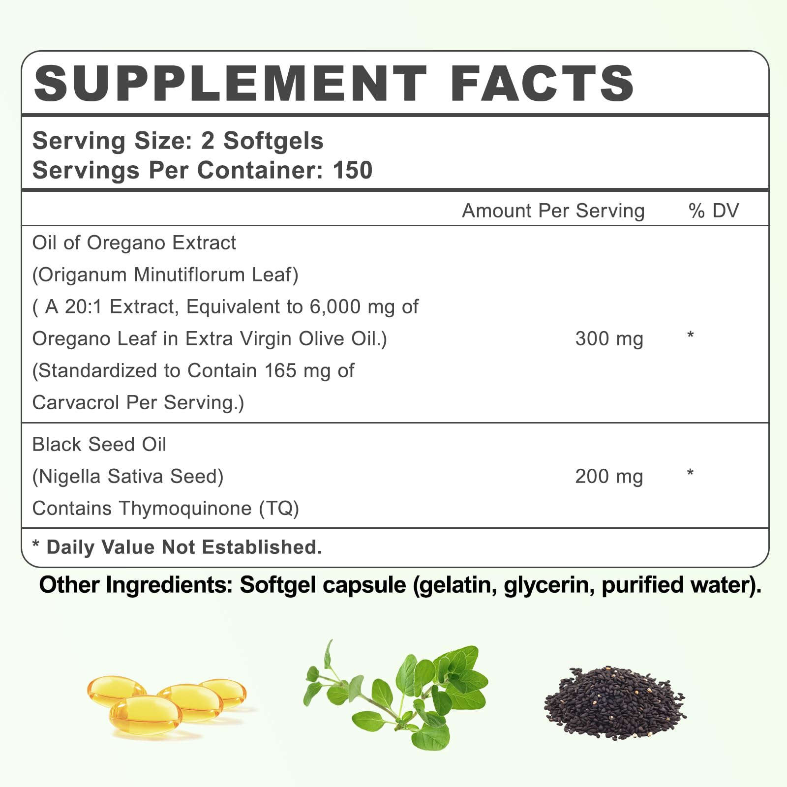 vivcmin Oregano Oil 300 Softgels – 6000mg Oregano Oil with Black Seed Oil | Immune & Digestive Support | Non-GMO | 150 Days Supply