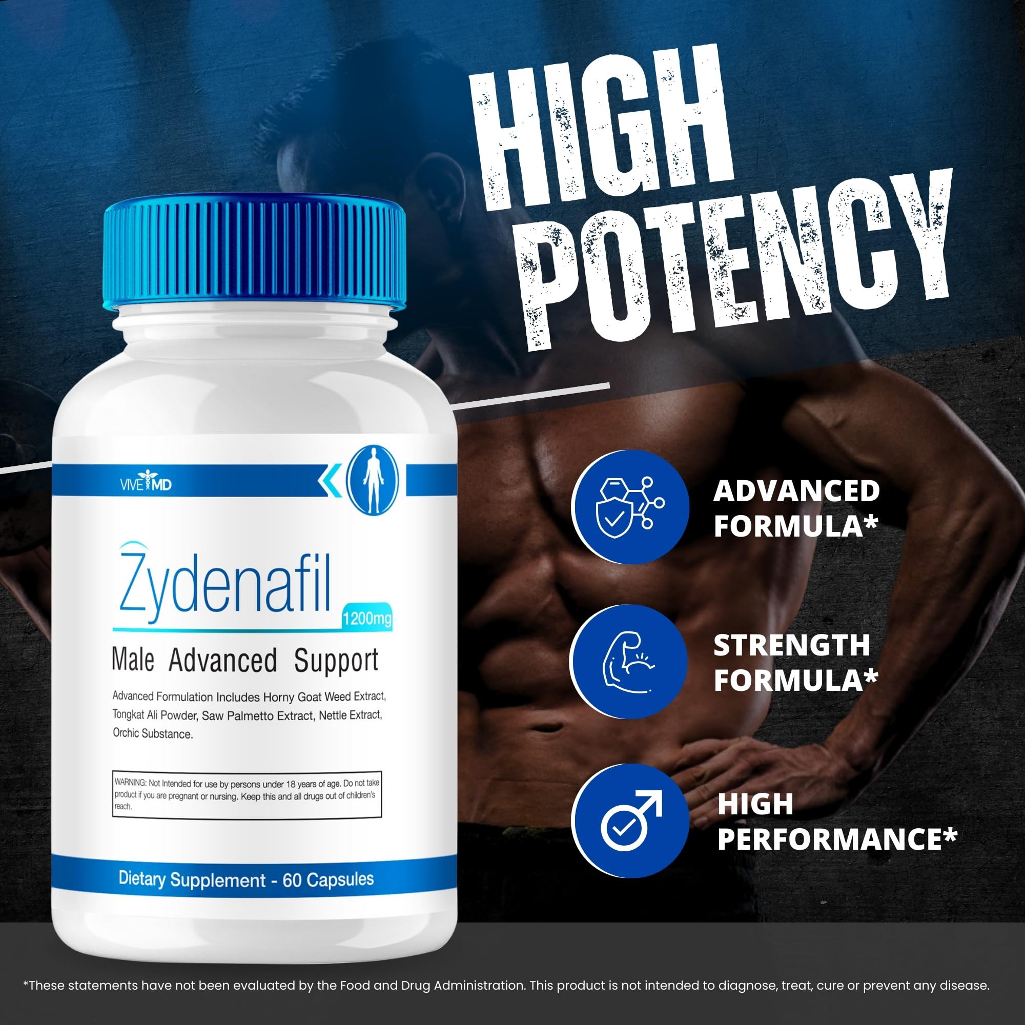 VIVE MD Zydenafil Pills for Men – Advanced Formula 1200mg (60 Capsules) with Tongkat Ali, Saw Palmetto & Horny Goat Weed