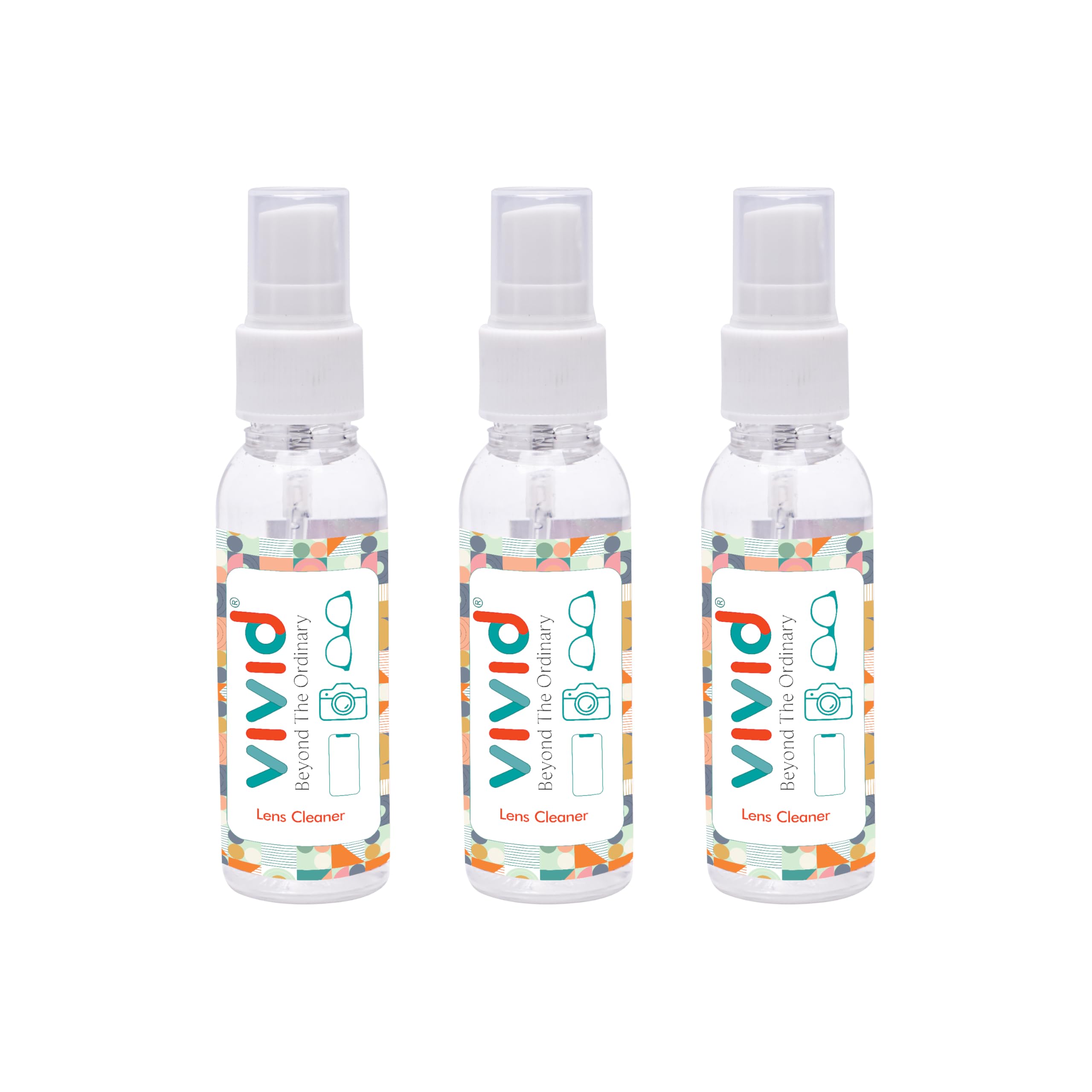 VividVision myclean Lens Cleaning Solution Spray – No Detergent, No Foam – 50 ml Pack of 3 for Glasses, Screens & Cameras