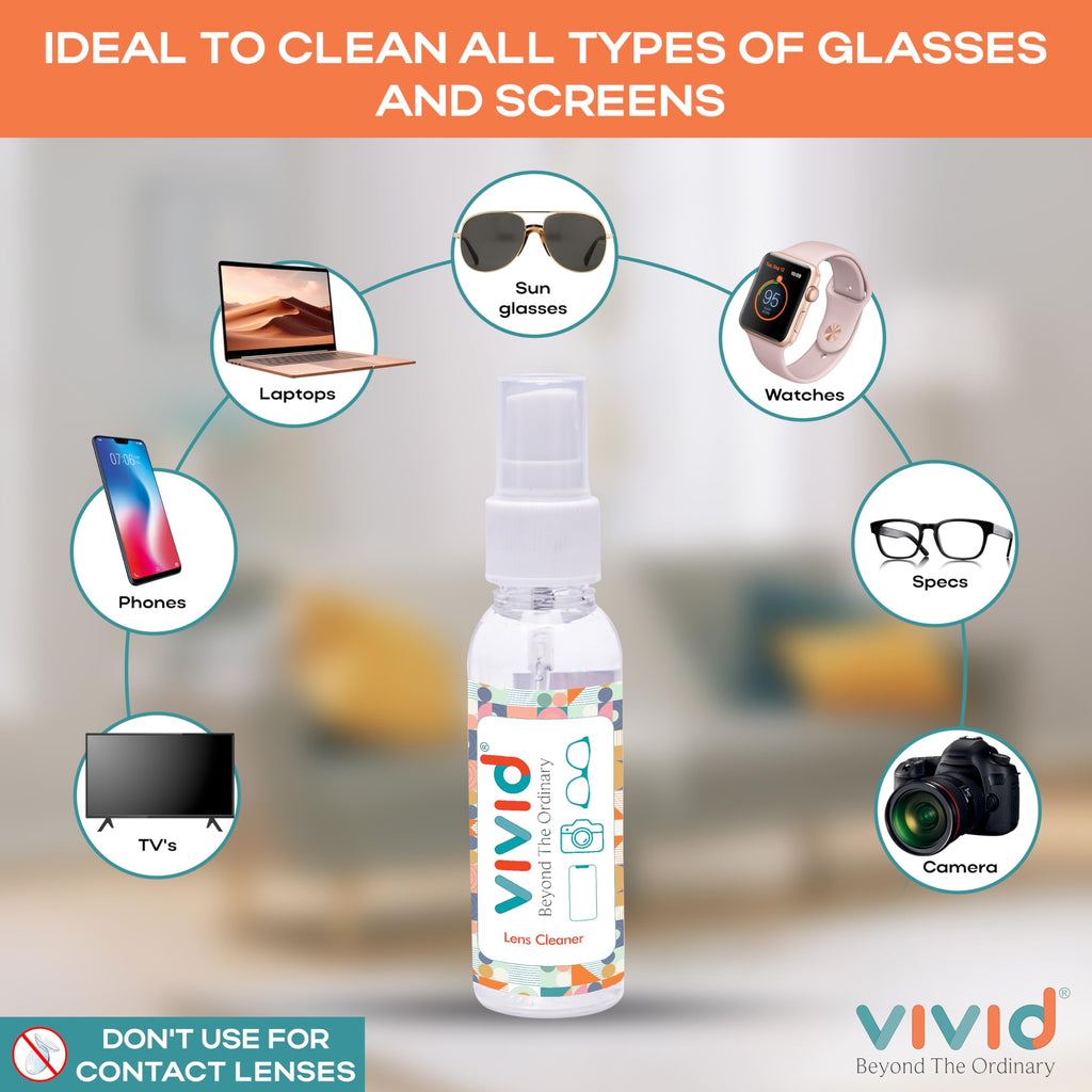 VividVision myclean Lens Cleaning Solution Spray – No Detergent, No Foam – 50 ml Pack of 3 for Glasses, Screens & Cameras