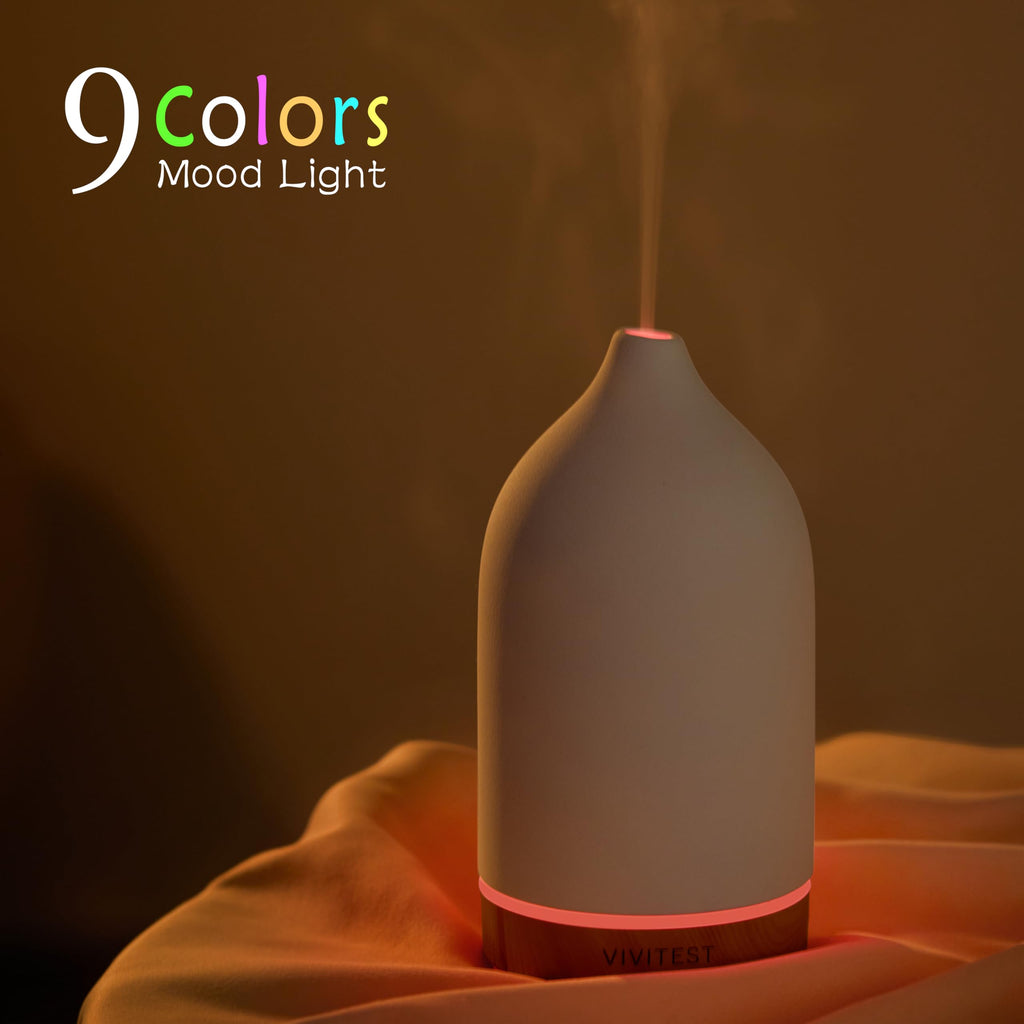 VIVITEST 200ml Ceramic Essential Oil Diffuser | Ultrasonic Aromatherapy Diffuser for Home