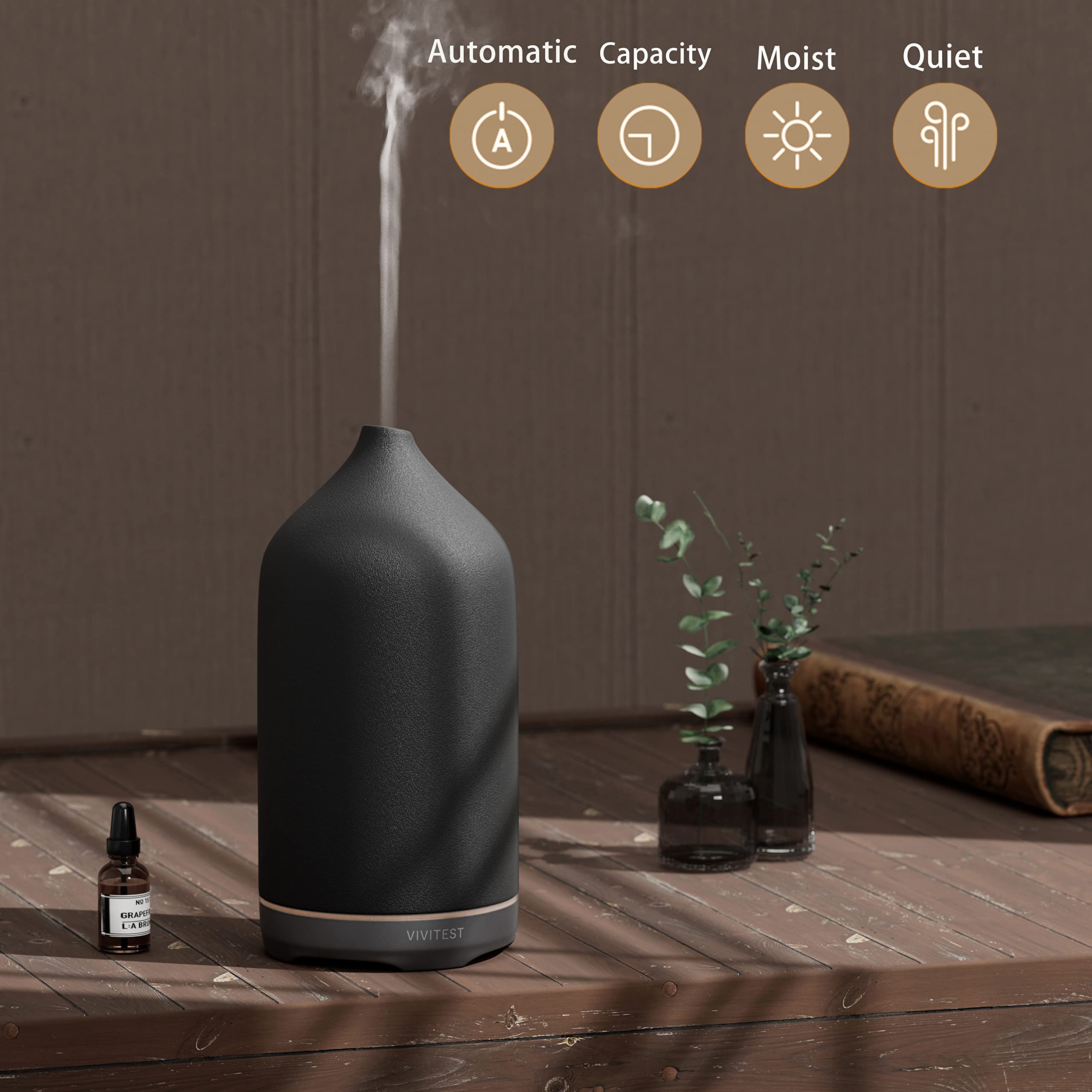 VIVITEST Diffusers for Essential Oils – Stone & Ceramic Black 250ML Home Diffuser