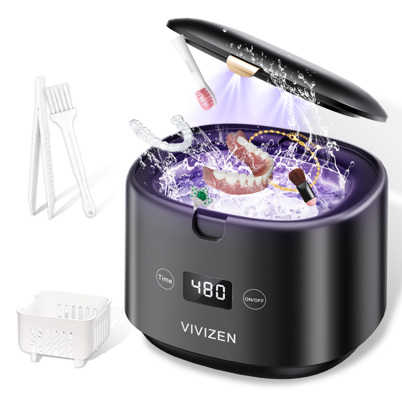 VIVIZEN Ultrasonic Retainer Cleaner – 45kHz Sonic Cleaning, 30W, Portable