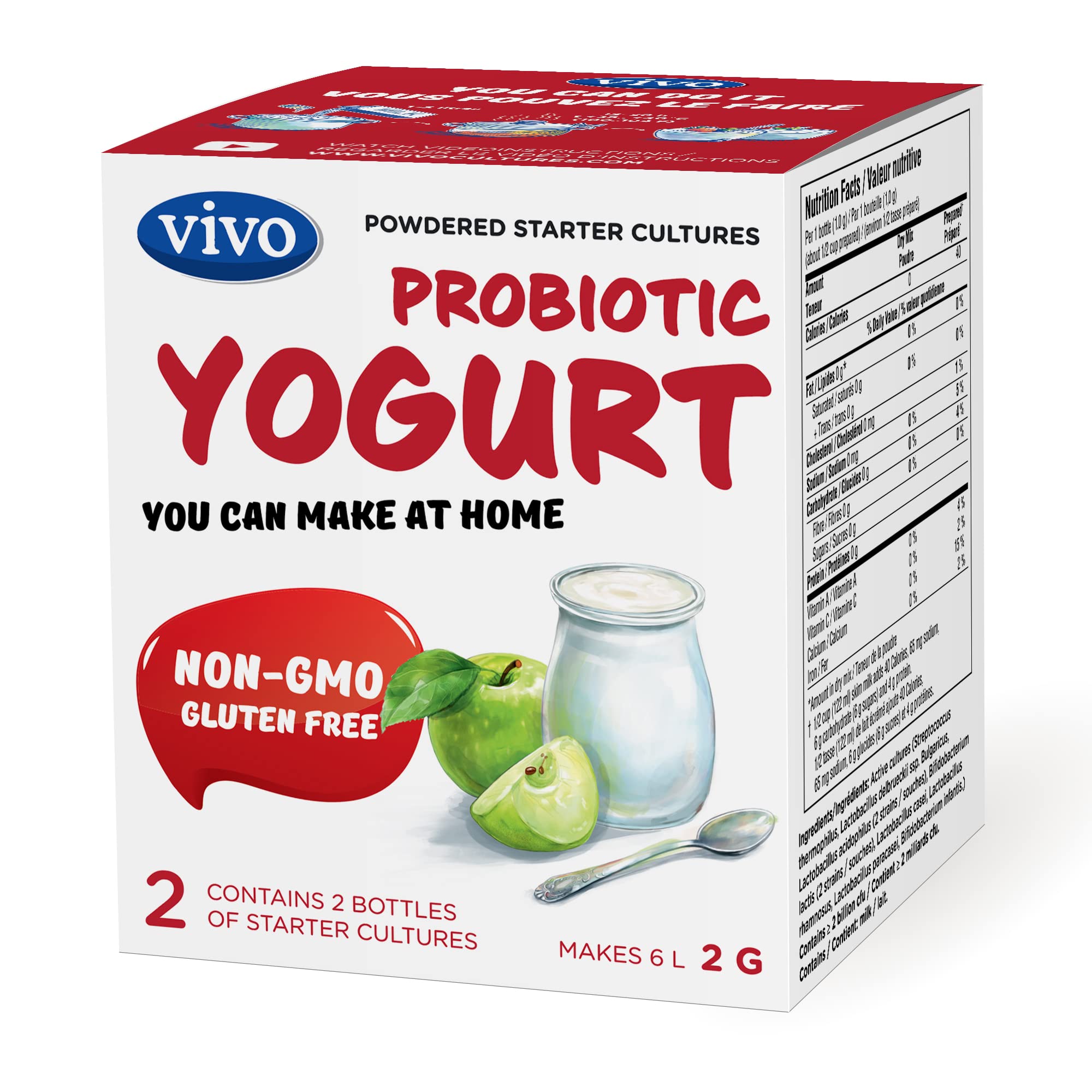 VIVO Probiotic Yogurt Starter Natural – 5 Boxes (10 Bottles) Makes 30 Quarts