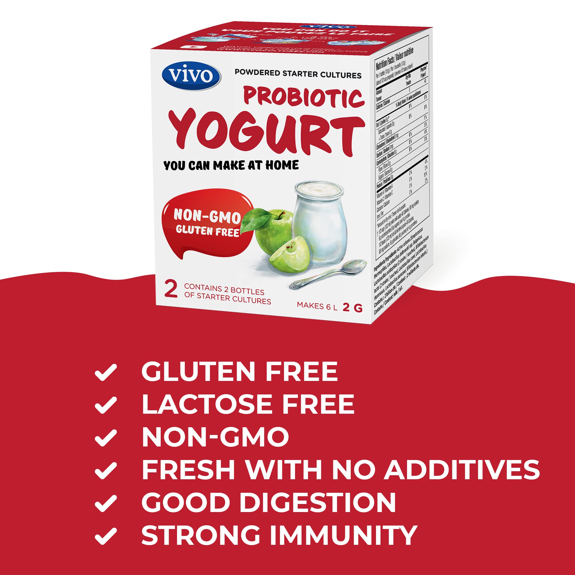 VIVO Probiotic Yogurt Starter Natural – 5 Boxes (10 Bottles) Makes 30 Quarts
