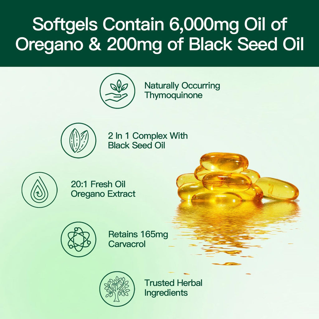 VivoNu Oil of Oregano with Black Seed Oil – Balanced Oregano Capsules (Non-GMO)